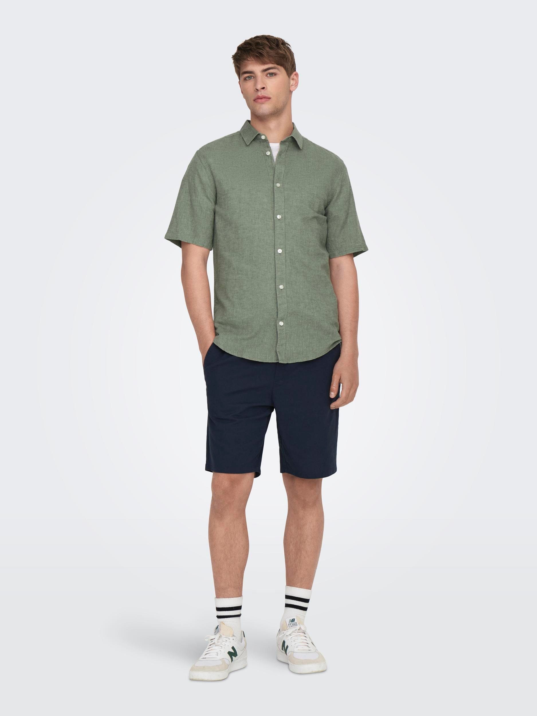 ONLY & SONS Kurzarmhemd ONSCAIDEN SS SOLID LINEN SHIRT NOOS Baumwollmischung mit Leinen, slim fit