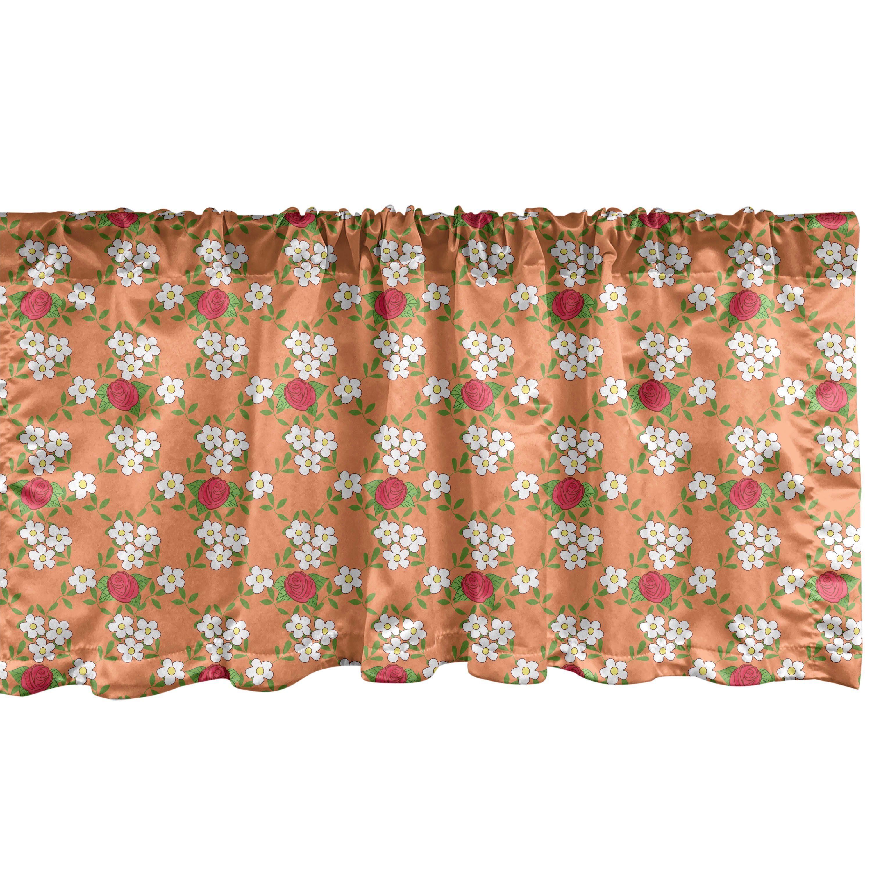 Scheibengardine Vorhang Volant für Küche Schlafzimmer Dekor mit Stangentasche, Abakuhaus, Microfaser, Blumen Simplistic Daisy Roses Motiv