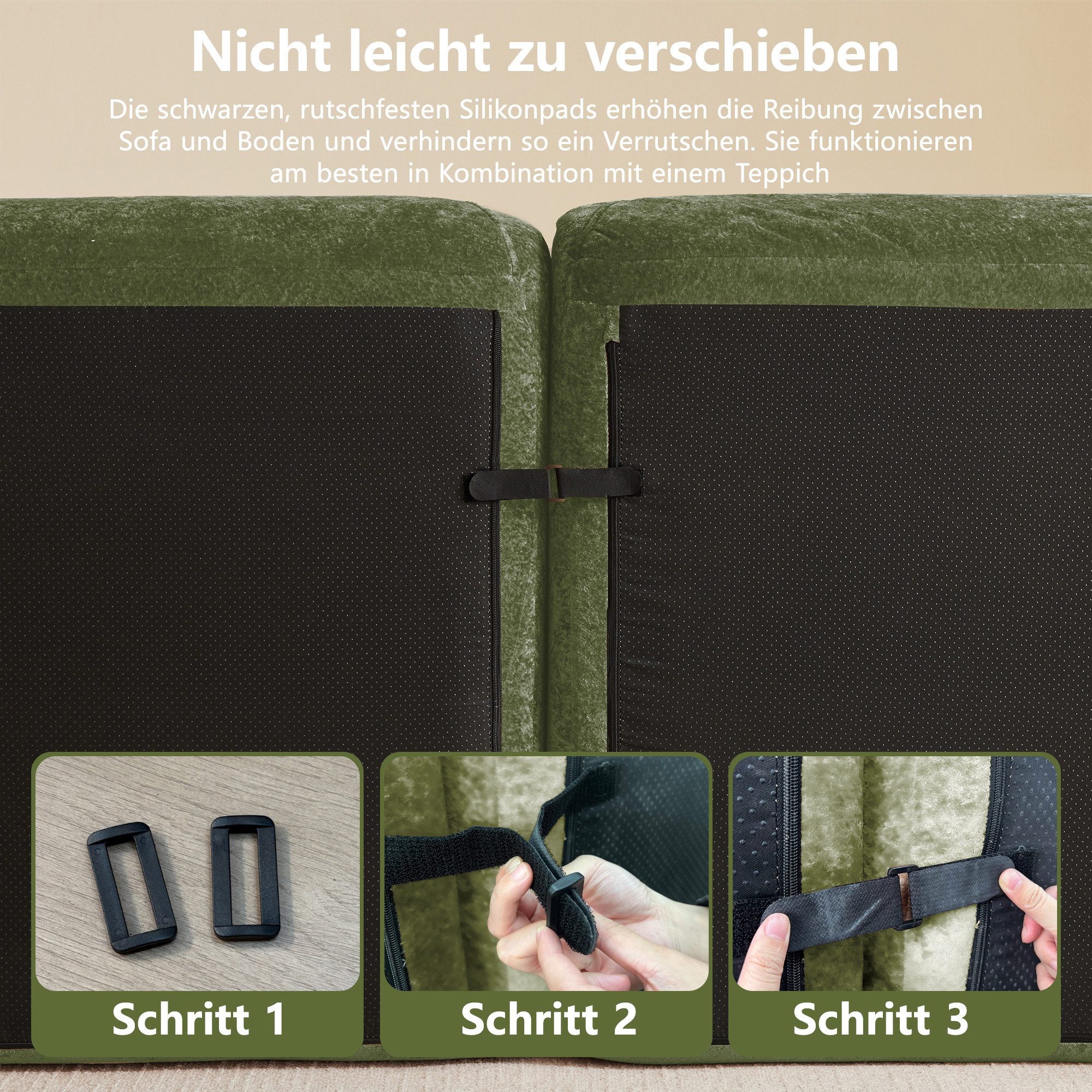 Totnz Sofa Modulsofa flexibel kombinierbar, Loungesofa, rahmenloses Sofa, 3-Sitzer-Sofa mit 2 Hochern für Wohnzimmer, multifunktional erweiterbar 5 Teile, Chenille, rutschfestes Design