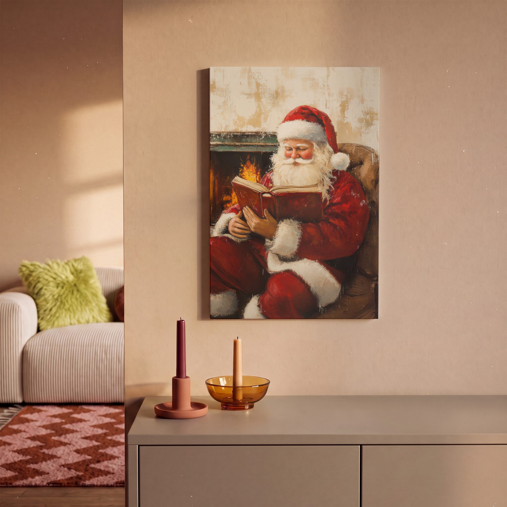 OneMillionCanvasses® Leinwandbild Weihnachten - Weihnachtsmann - Winter - Open Fireside, Fotodruck (1 St), Leinwand Canvas Wandbild, Wanddekoration 20x30 cm – Bild 2 von 5