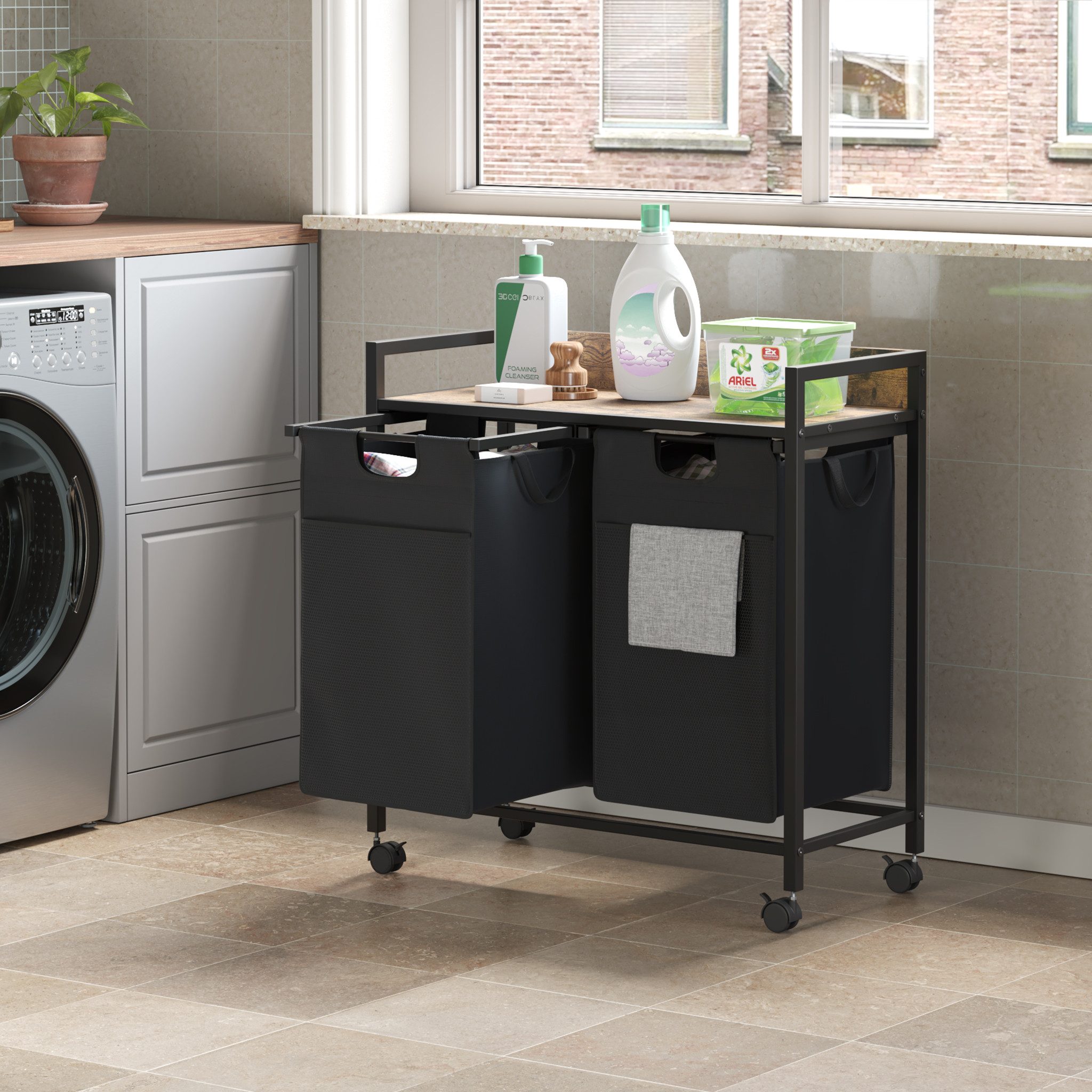 Mondeer Wäschekorb Metallgestell Wäschesammler (2 St., 2x50L), mit 2 abgetr günstig online kaufen