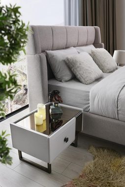 JVmoebel Schlafzimmer-Set Beige Schlafzimmer Möbel Doppelbett Holz Nachttische 3tlg Set, (3-St., Bett + 2x Nachttische), Made in Europa