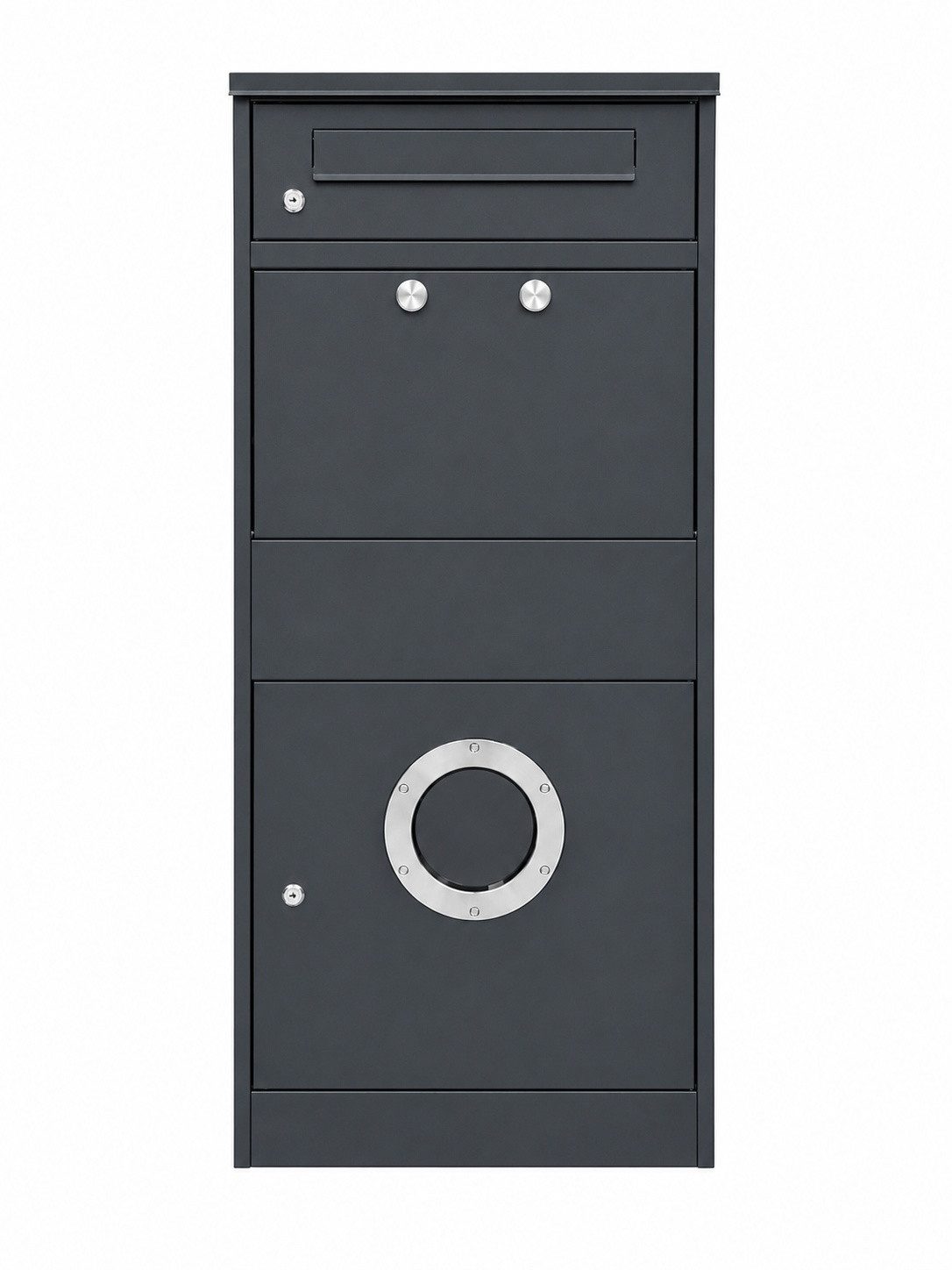 Radius Paketbriefkasten Paketbriefkasten Letterman 3 Anthrazit mit Bullauge und LED-Licht