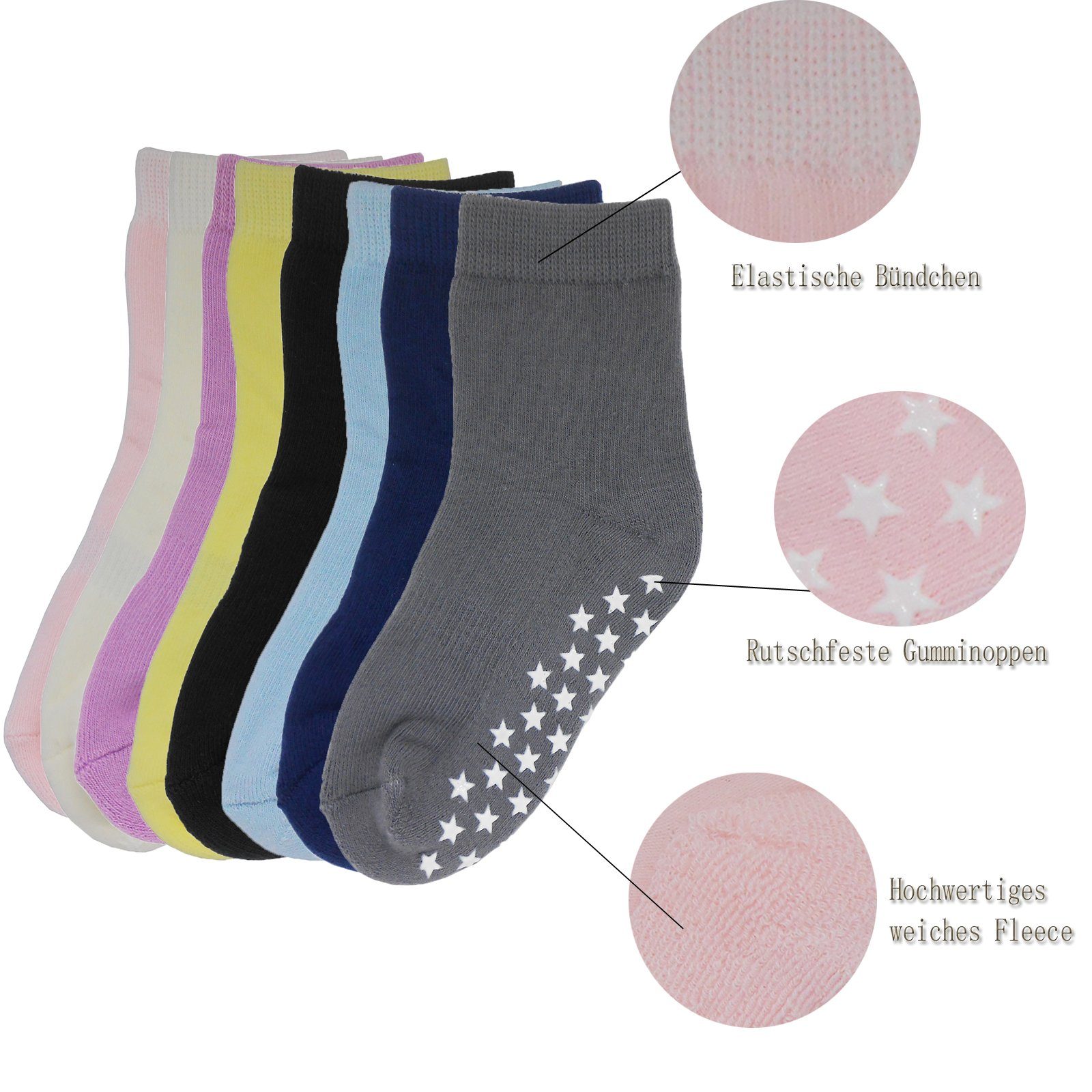 Yalion Langsocken Weiche Kinder Baumwoll Socken Babysocken (3-Paar) mit Halbplüsch (3-Paar) Rutschfest und warm, Natur hautfreundlich – Bild 5 von 5