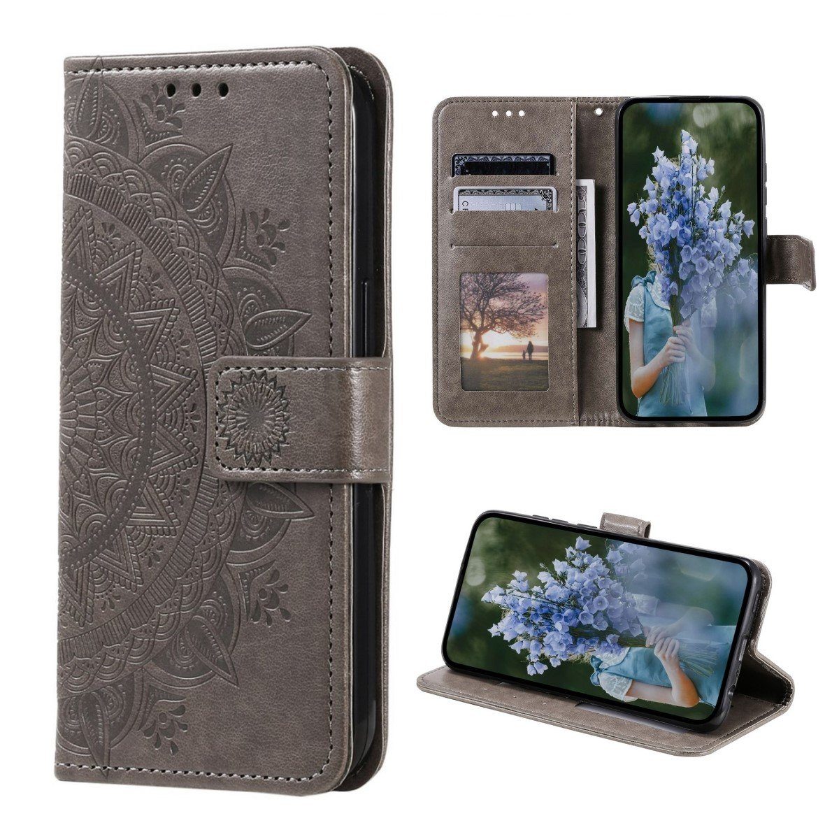 CoverKingz Handyhülle Hülle für Samsung Galaxy S23 Handyhülle Flip Case Cover Tasche 15,5 cm (6,1 Zoll), Klapphülle Schutzhülle mit Kartenfach Schutztasche Motiv Mandala