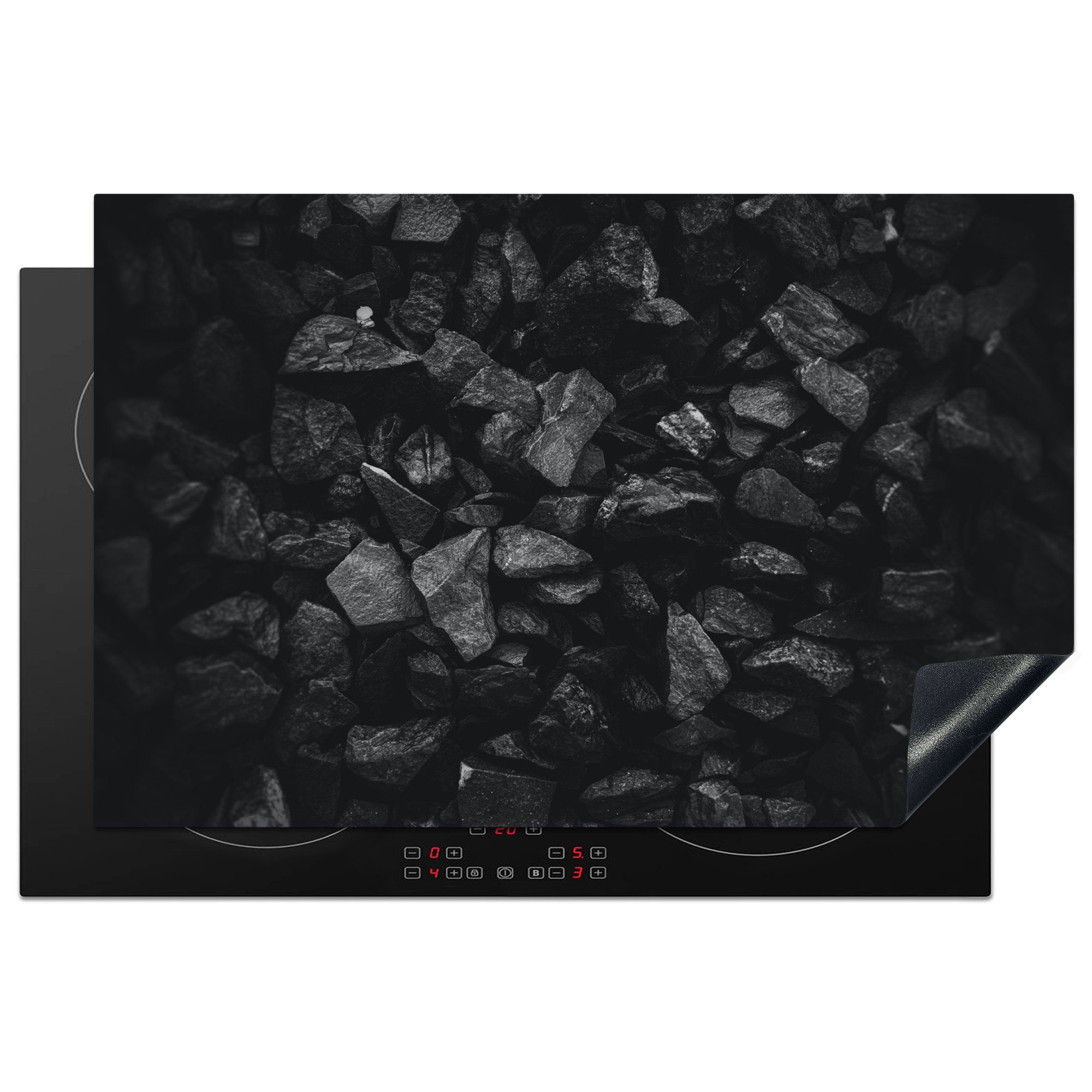 küche, - Schutz für Weiß Steine Stein, Induktionskochfeld MuchoWow Schwarz Herdblende-/Abdeckplatte 81x52 cm, - tlg), - Ceranfeldabdeckung (1 Vinyl, die