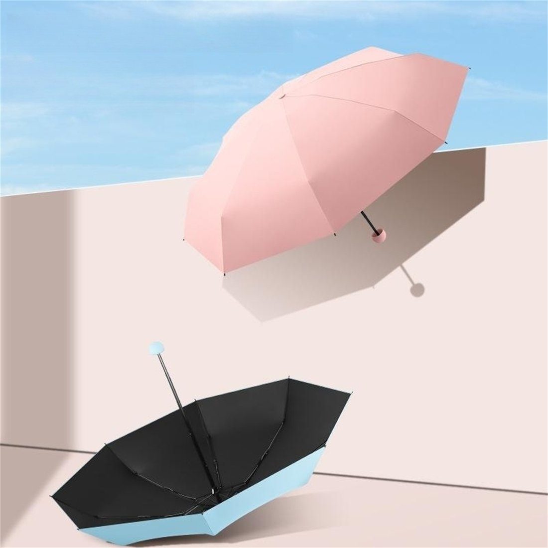 Sonnenschutz, für für und Regenschirm schützt vor Sycamore Mini Regen unterwegs manual leicht winzig UV-Schutz klein Taschenschirme Taschenregenschirm YOOdy~ damen Apricot Sonne small