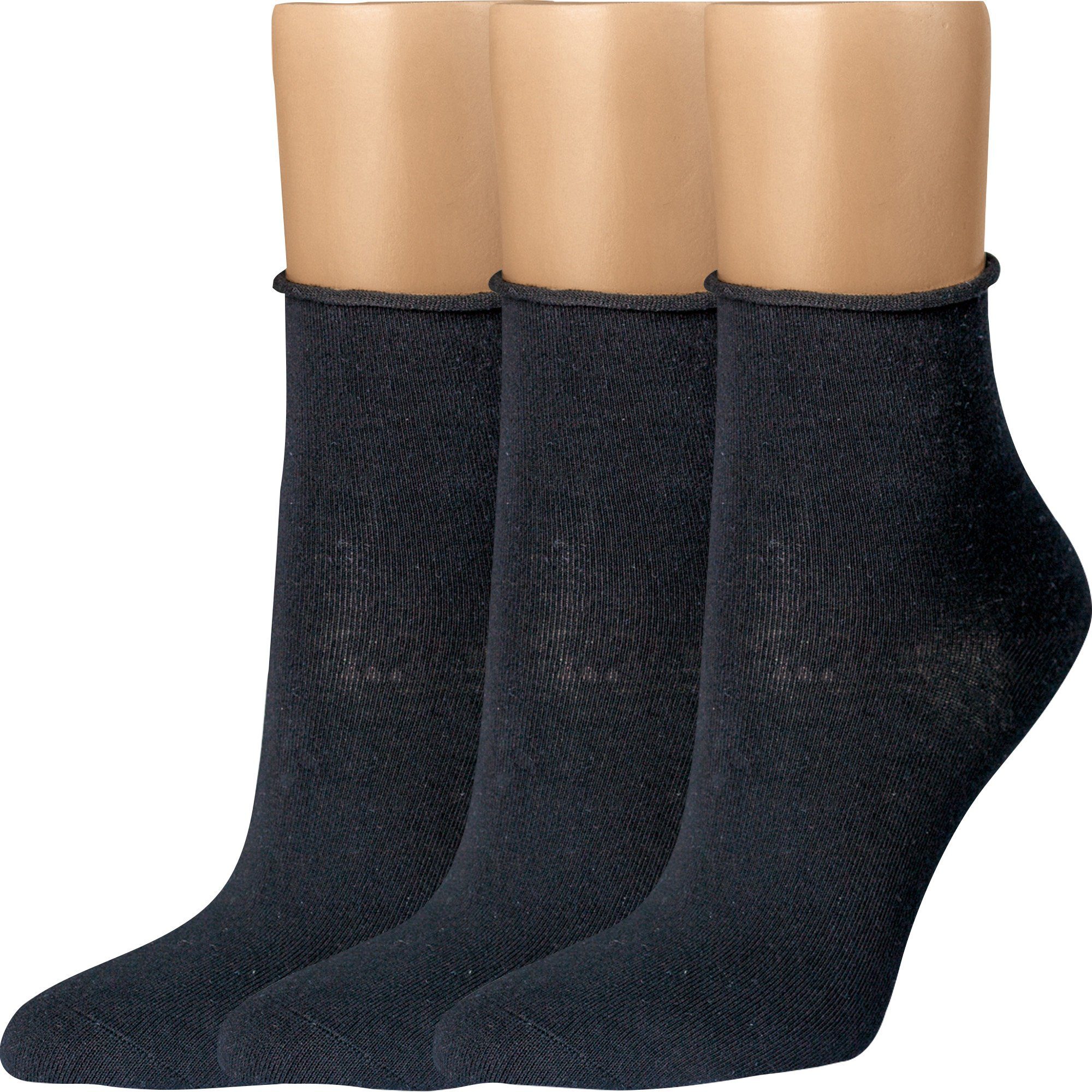 Uni Rollbündchen Damen-Kurzsocken Paar 3 Riese Socken mit