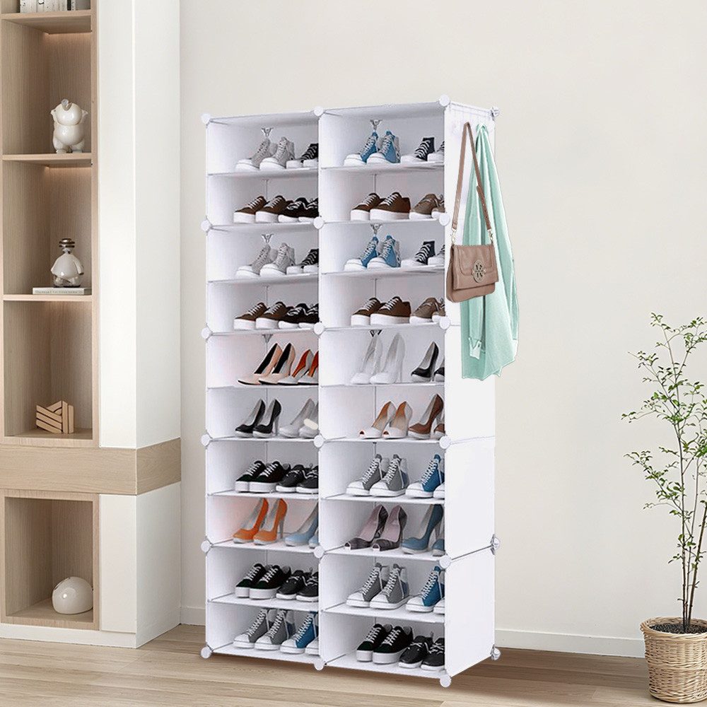 JEOBEST Schuhregal Schuhschrank mit 10 Fächern, für Garderobe und Eingangsbereich, Anpassbar, aus Kunststoff mit durchsichtig Türen, DIY-Regal – Bild 4 von 5