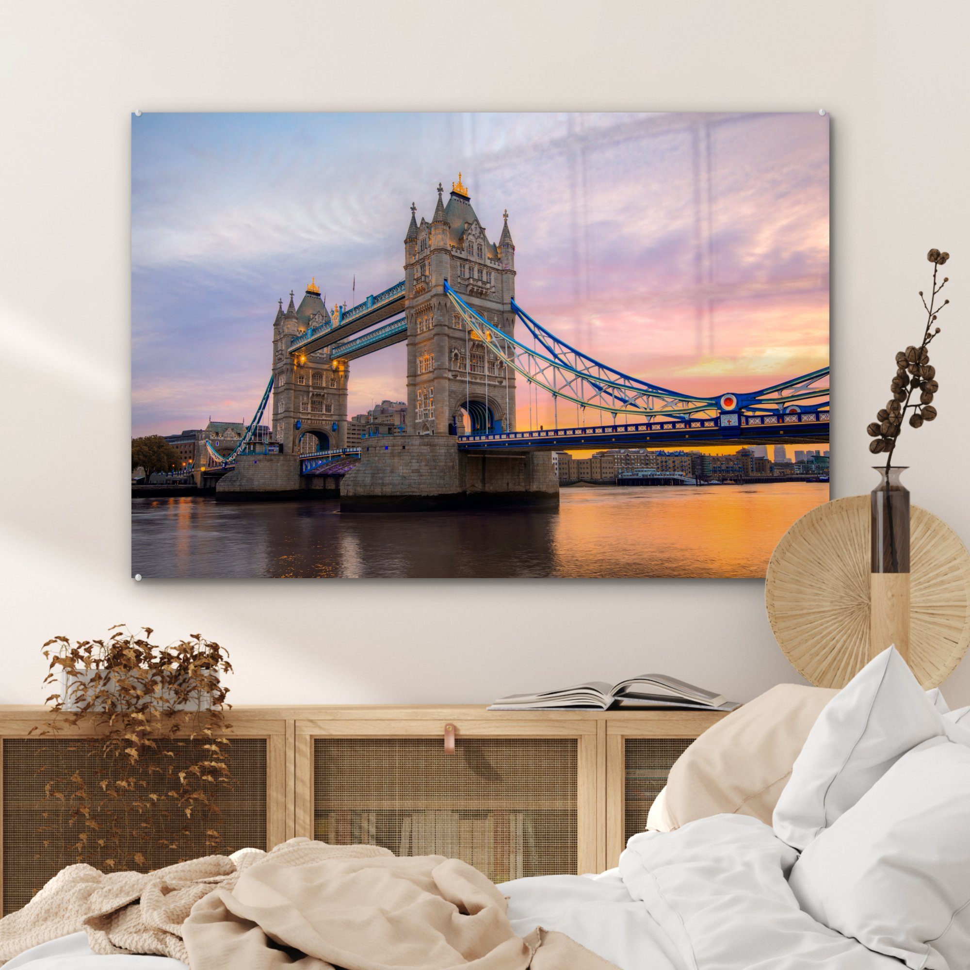 MuchoWow Acrylglasbild Sonnenaufgang in England, Wohnzimmer Acrylglasbilder (1 an der St), Tower Bridge Schlafzimmer &