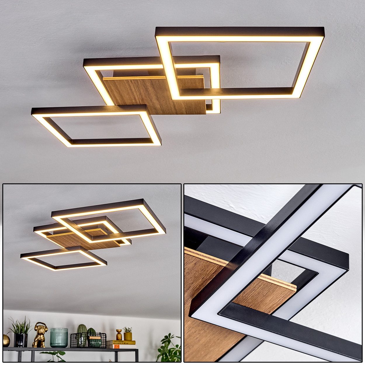 hofstein Deckenleuchte Deckenlampe aus Metall/Kunststoff in Schwarz/Holzopt günstig online kaufen