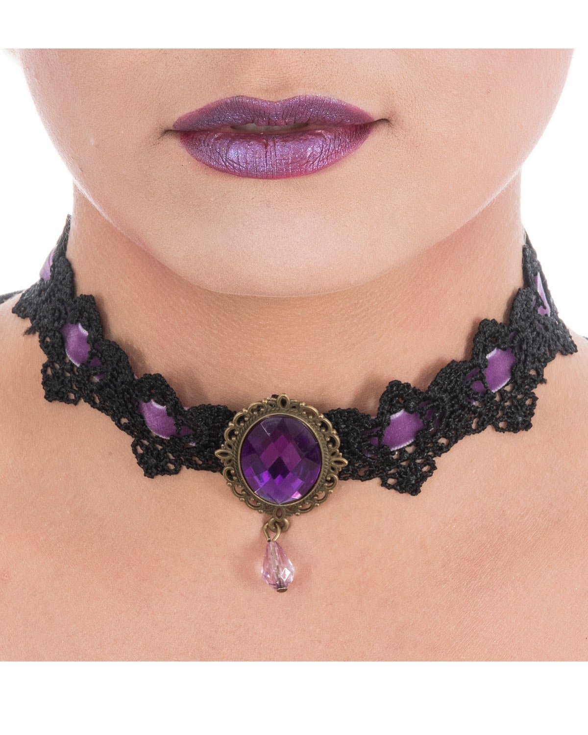 Kostüm Gothik Halsband 'Violet', Schwarz Lila - Choker H