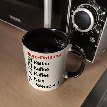 speecheese Tasse Kaffeebecher Schwarz Büro Ordnung Tagesablauf für Angestellte lustige