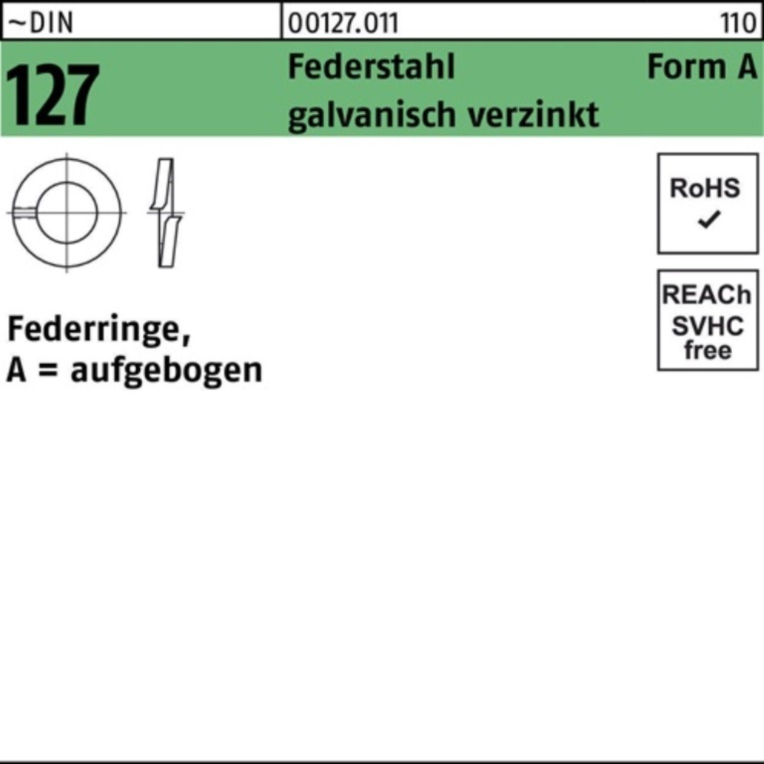 Reyher Federring 500er Pack Federring DIN 127 A 14 Federstahl galv.verz. 500 Stück ~DI