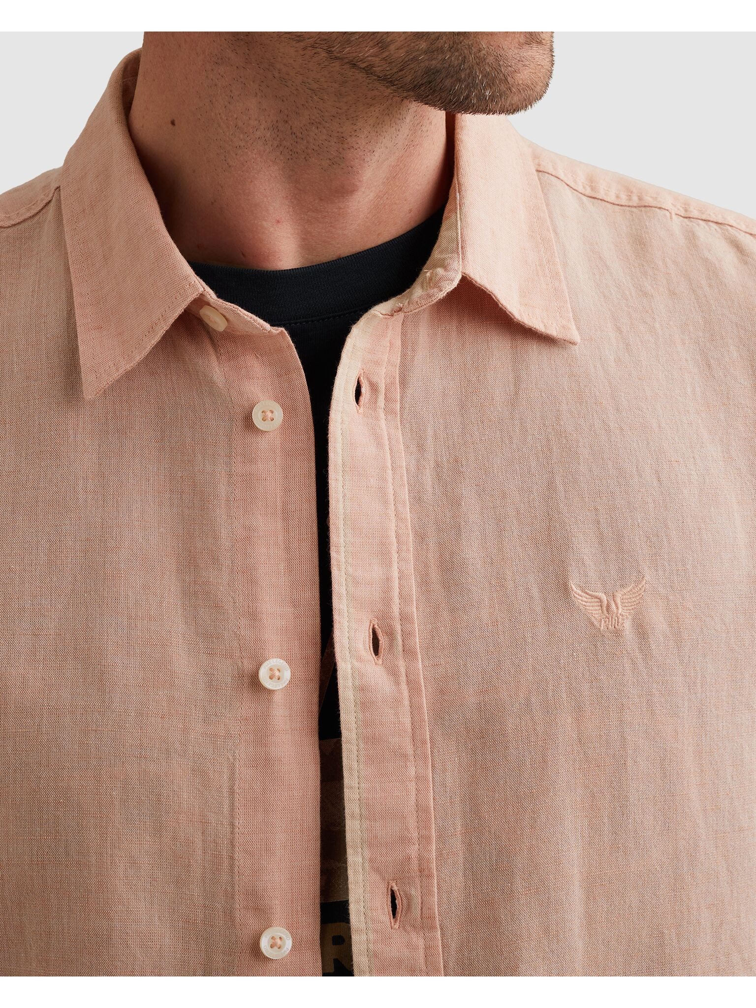 PME LEGEND Kurzarmhemd Short Sleeve Shirt 2 tone Cotton/Linen mit Kent Kragen