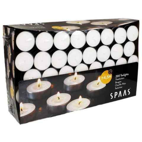 Spaas Teelicht 200 Teelichter SPAAS© Pro Kerzen Rußfrei 4,5 h Brenndauer Gastro (200-tlg., in eingeschweißten Karton), Mit RAL-Gütezeichen