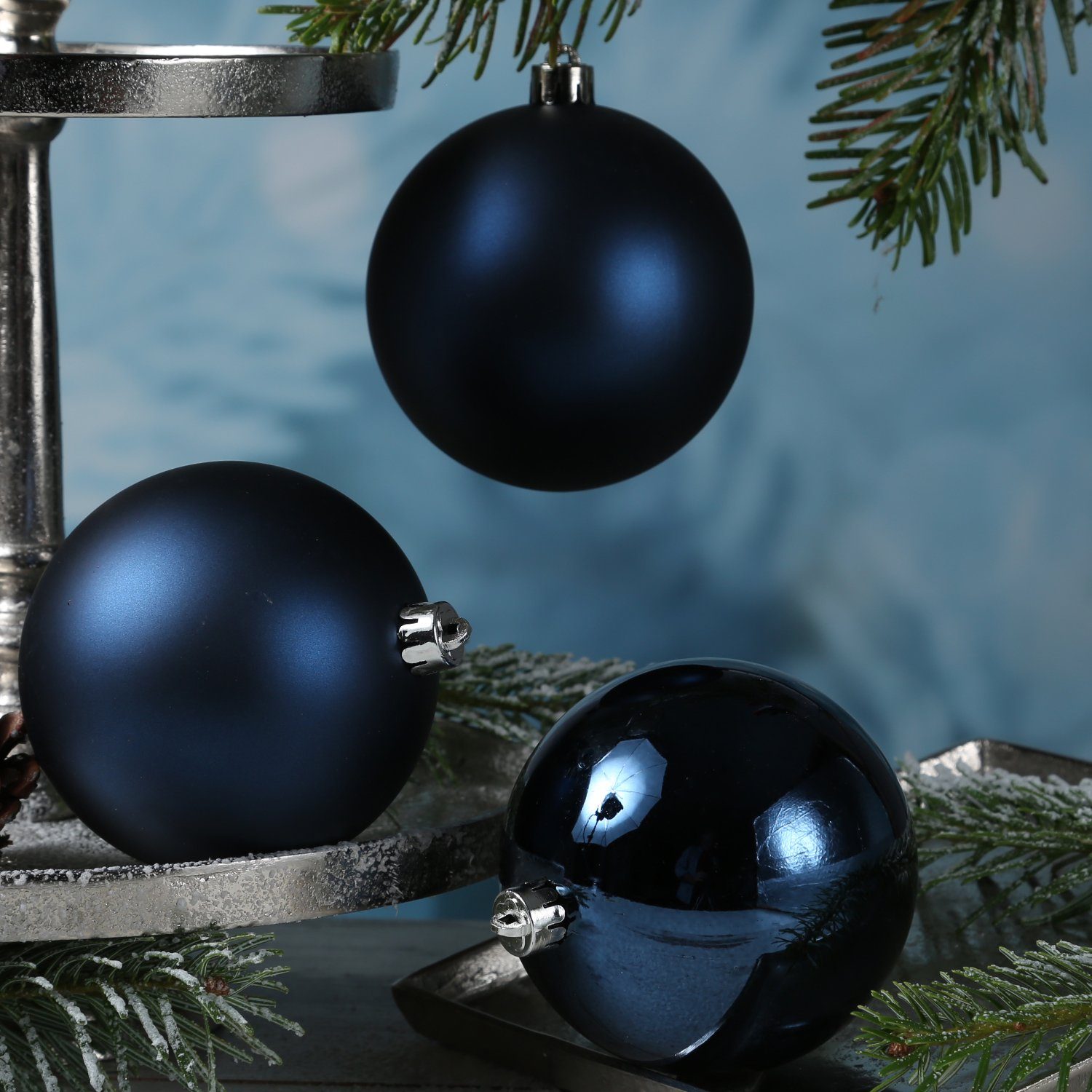 MARELIDA Weihnachtsbaumkugel Christbaumkugeln Weihnachtskugeln bruchfest 10cm blau 4er Set (4 St)