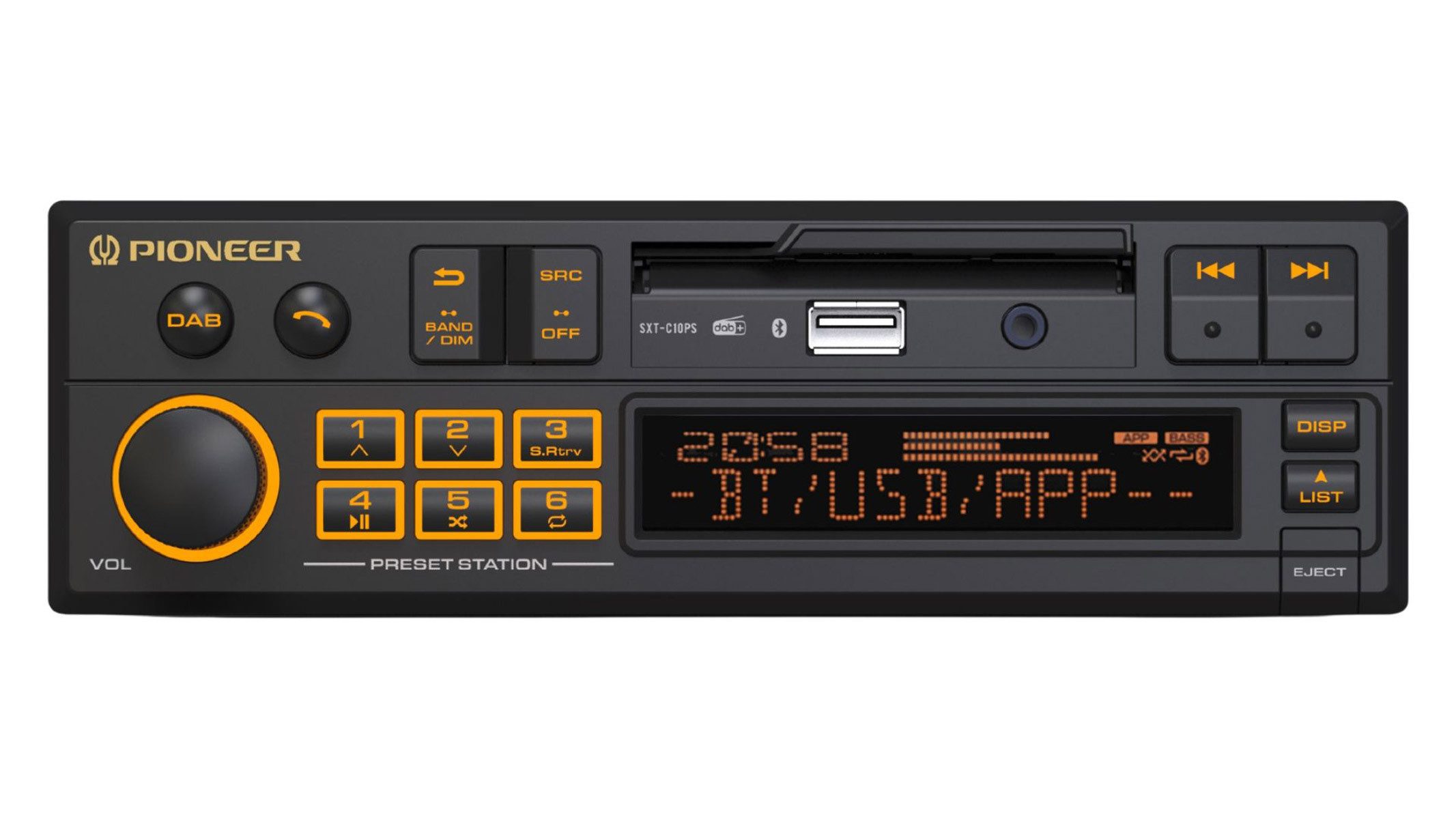 Pioneer SXT-C10PS 1-DIN-Receiver, DAB/DAB+ Digitalradio, Bluetooth, USB, Retro Autoradio