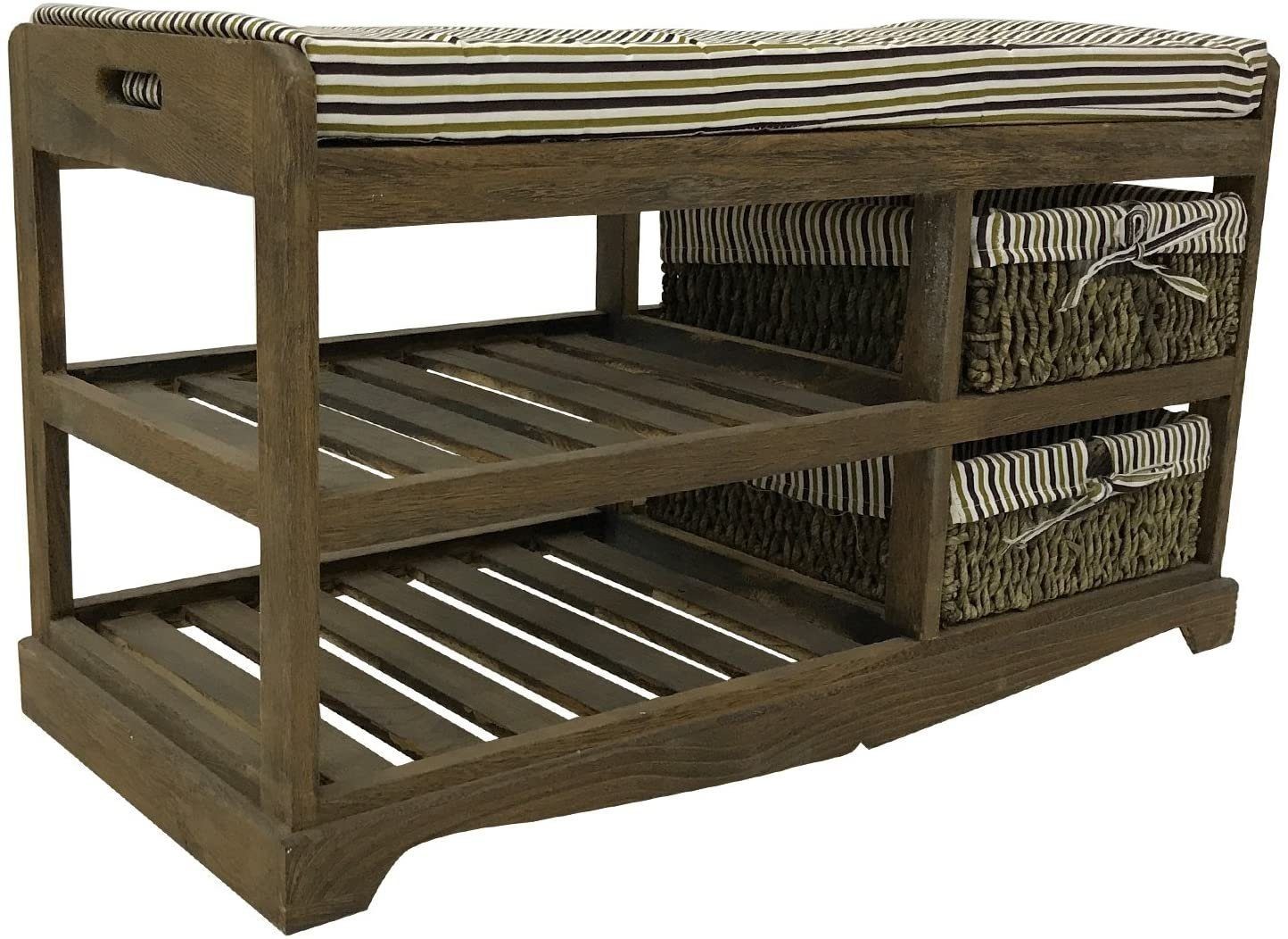 Melko Sitzbank Sitzbank 2 Rattankörbe Stauraum Braun mit Ablage Lowboard Weidenkörbe (Stück, 4-St., Schuhbank), Stilvolle und praktische Ergänzung zu jedem Interieur!