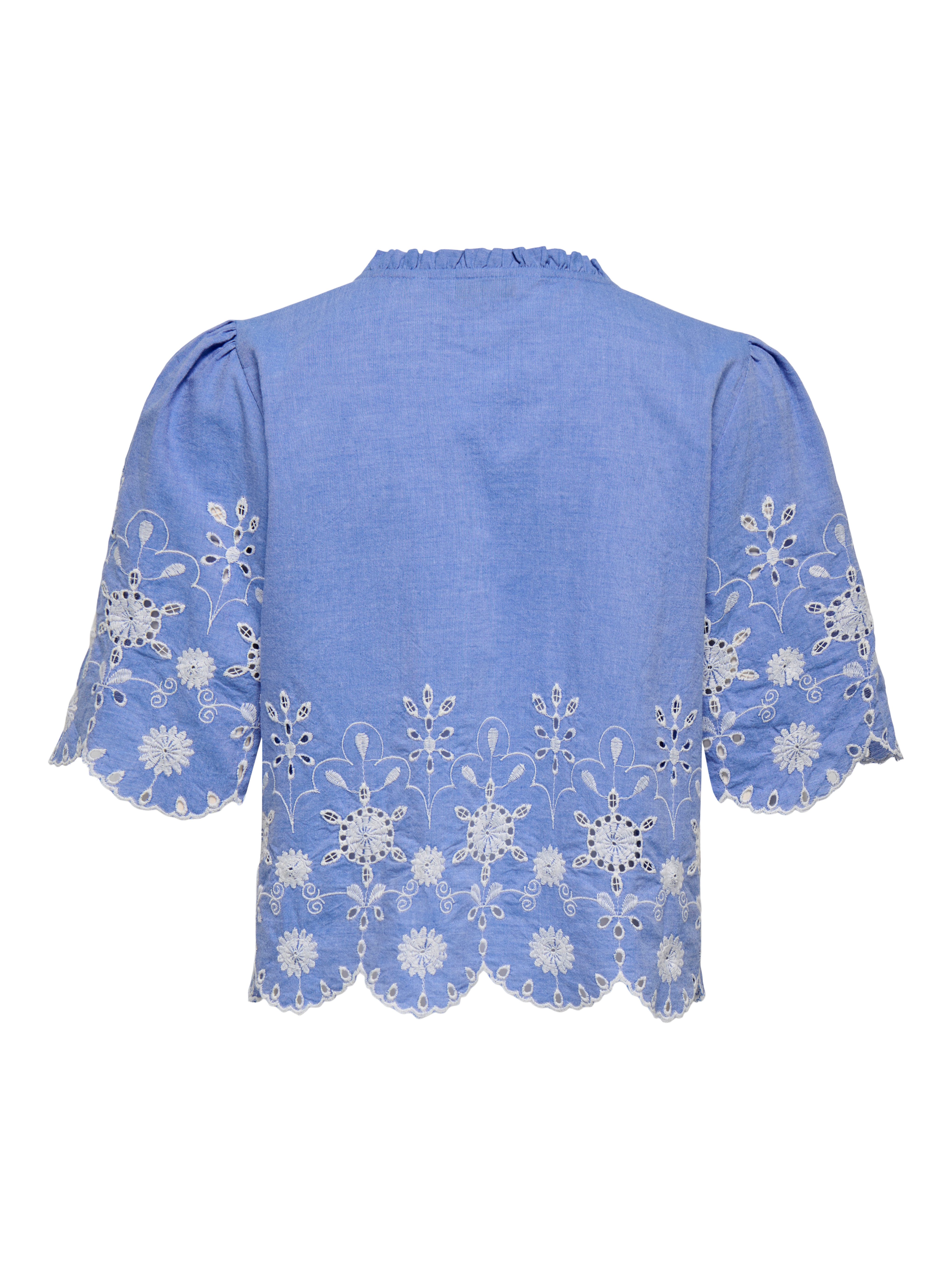 ONLY Kurzarmbluse ONLMIFFY S/S EMB TIE TOP NOOS WVN Baumwolle, regular fit, V-Ausschnitt
