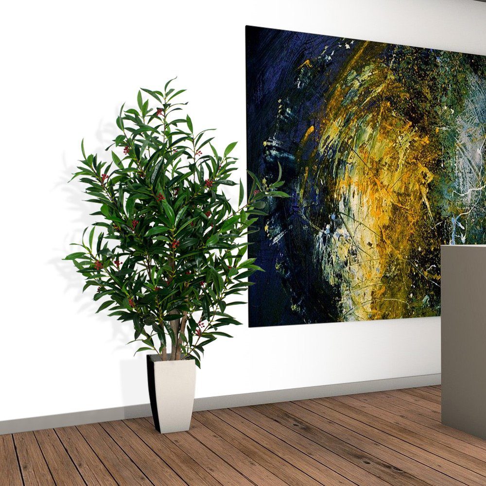 Decovego Decovego, Kirschlorbeer Kunstpflanze Naturholz Pflanze Kunstbaum 120cm Kunstpflanze Künstliche