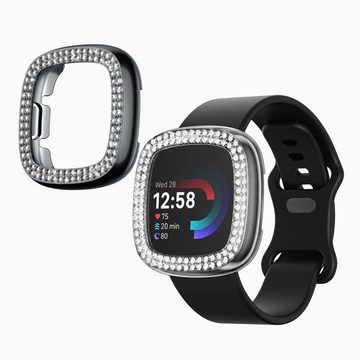 kwmobile Smartwatch-Hülle 2x Kunststoff Hülle für Fitbit Versa 4 / Sense 2, Schutzrahmen - Glitzer Schutzhülle in Transparent Schwarz