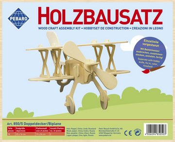 Pebaro 3D-Puzzle Holzbausatz Doppeldecker, 850/5, 18 Puzzleteile