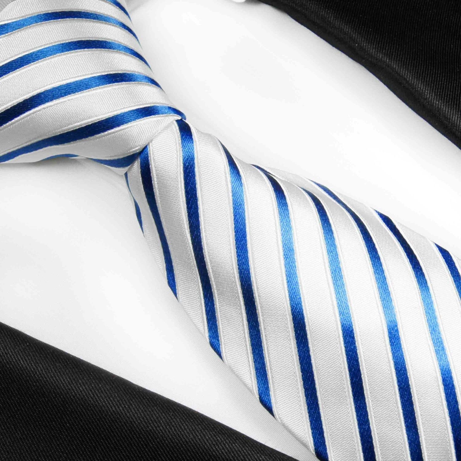 Schlips gestreift Paul Seidenkrawatte Malone Designer (6cm), Herren Seide blau 100% 2105 modern Schmal weiß Krawatte