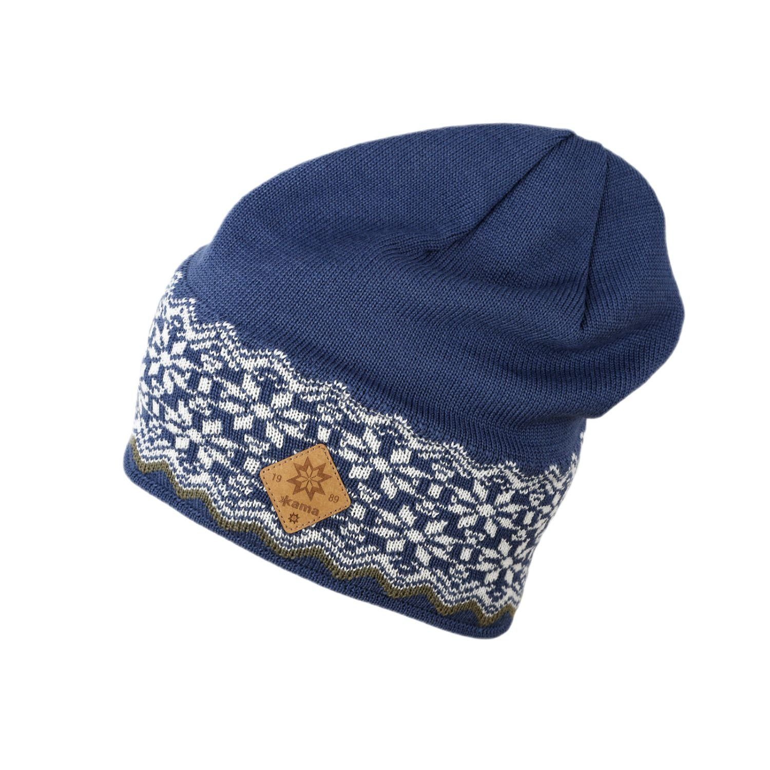 Strickmütze (Beanie) A189 Merino - Damen blau/weiss - 1 Stück