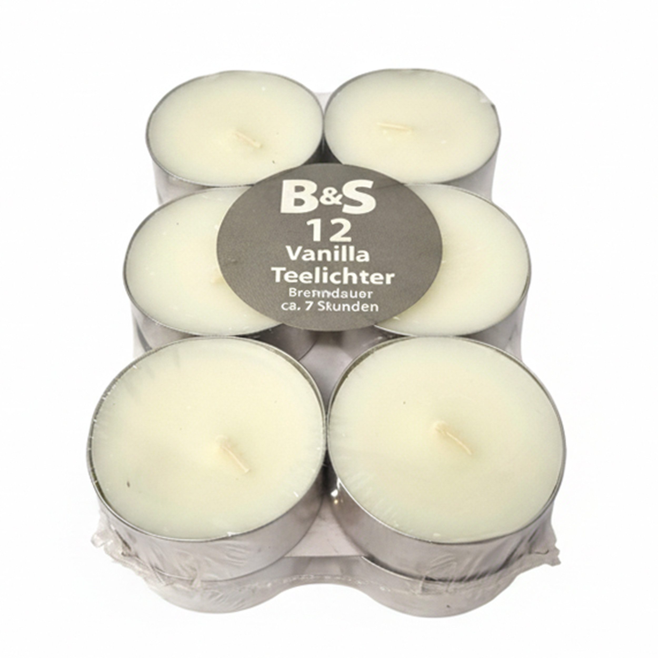B&S Teelicht 12 Duft Teelichter Vanille/ H 2,2 x Ø 5,4 cm / 7 Stunden (1-tlg)