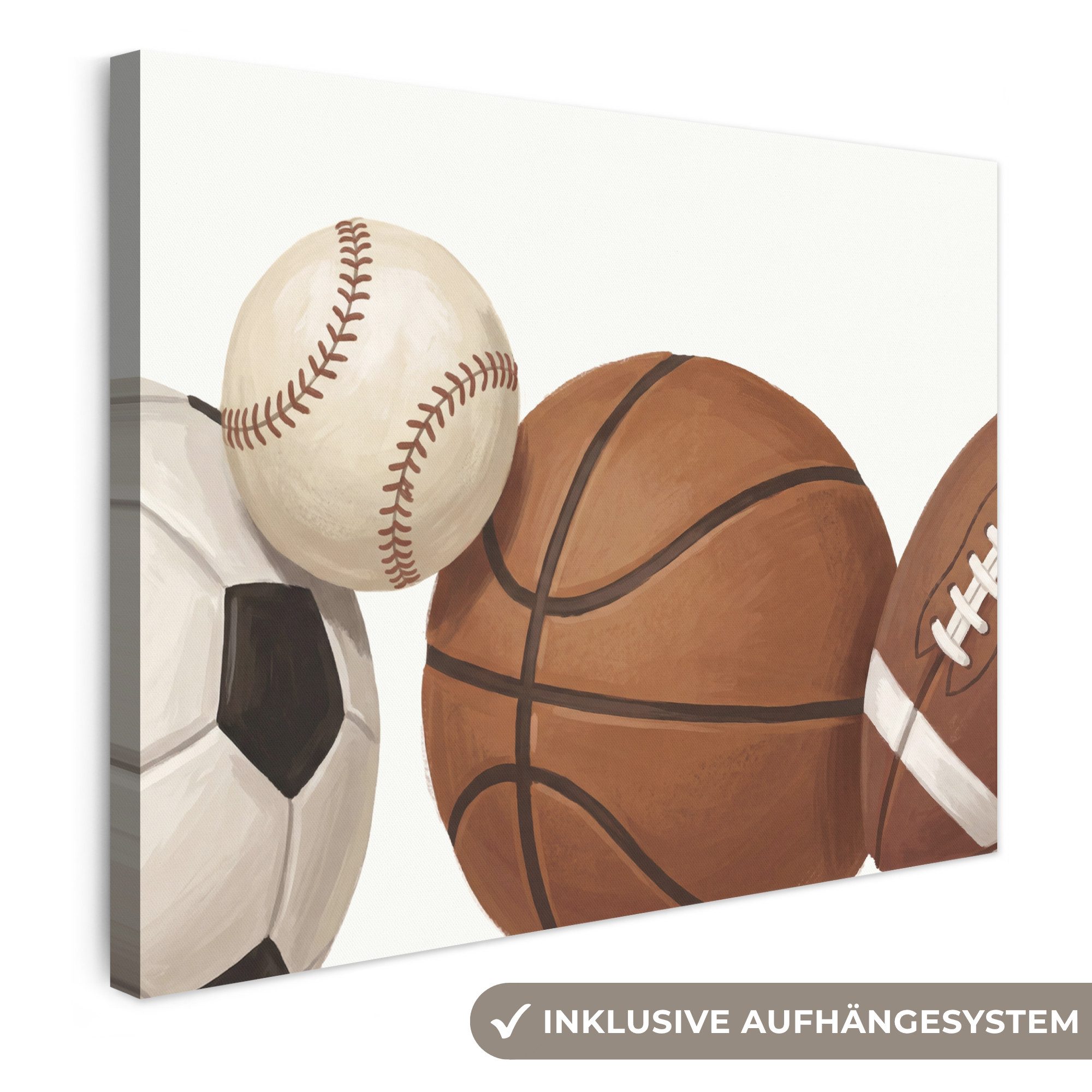 OneMillionCanvasses® Leinwandbild Sport - Bälle - Illustration, Fotodruck (1 St), Wandbild Leinwandbilder, Aufhängefertig, Wanddeko 40x30 cm