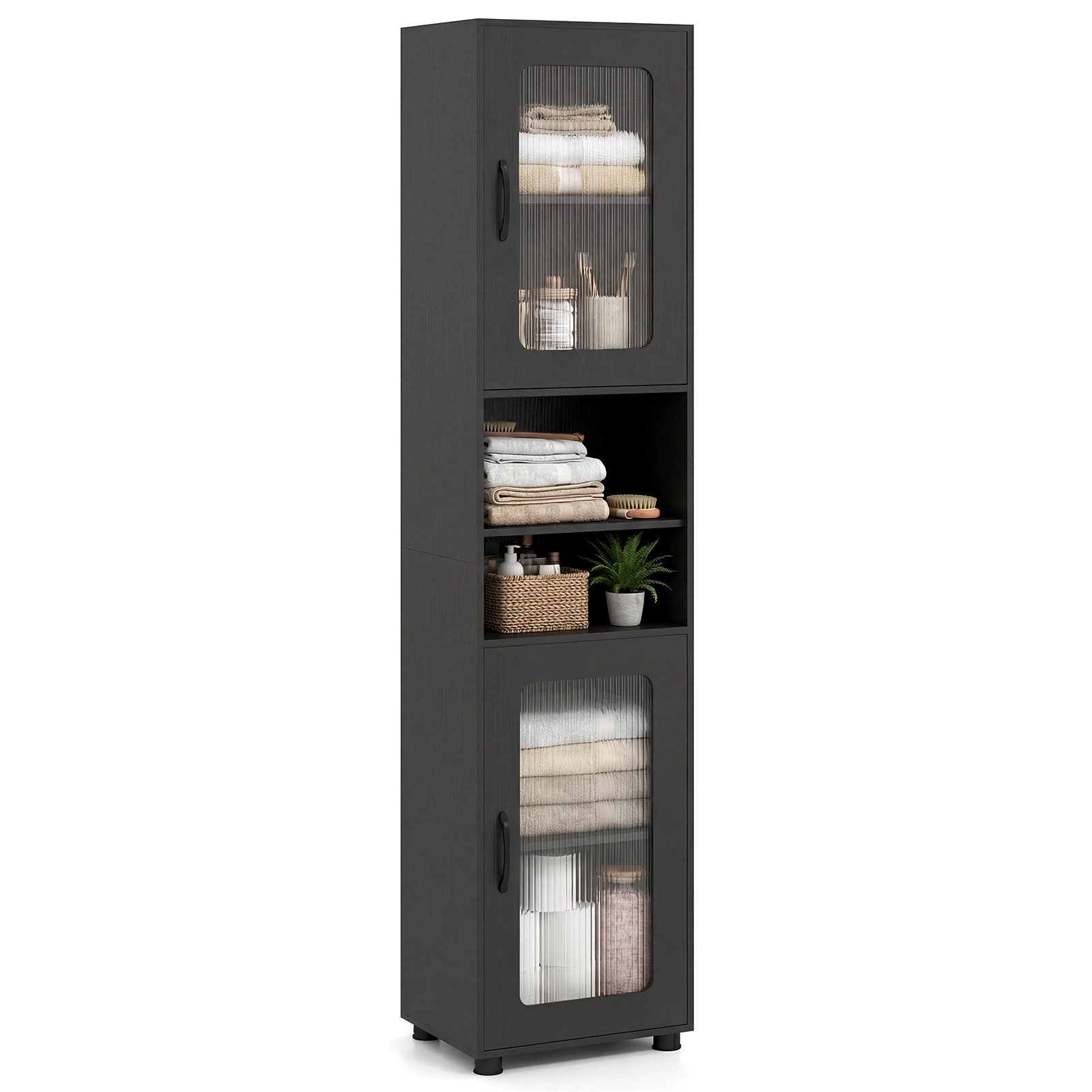 KOMFOTTEU Badkommode Badezimmerschrank, mit Glastüren