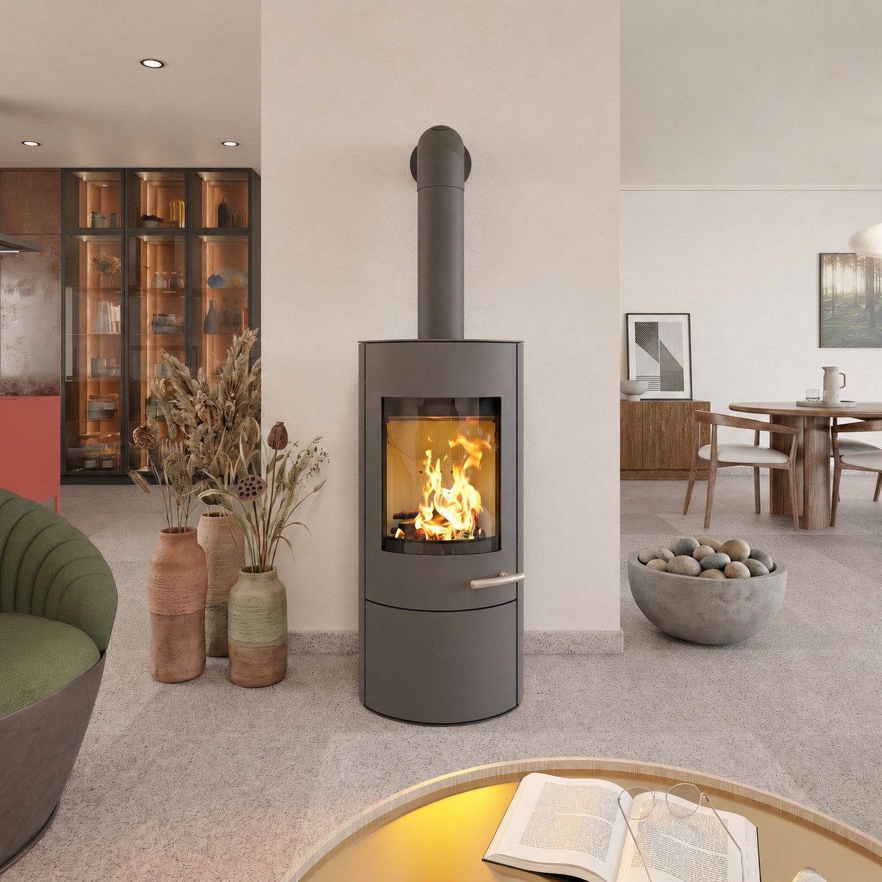 Haas + Sohn Kaminofen SOLIDO MOONLIGHT, Exklusiv, Lieferung bis ins Wohnzimmer, 6,4 kW, Zeitbrand, NEU in der Farbe Moonlight grau