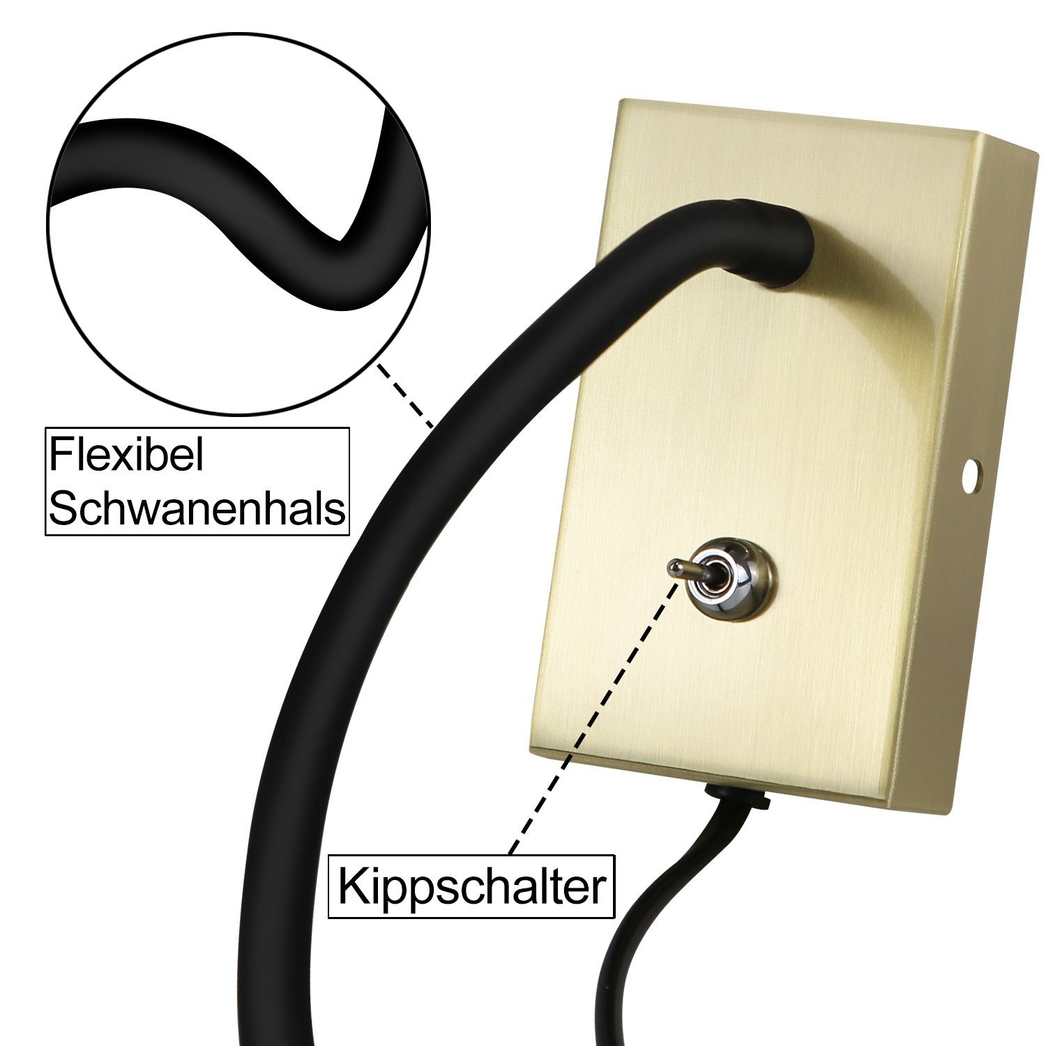 LED Warmweiß Kupferfarbe Schwanenhals ZMH Leselampe Wandlampe Augenschutz, Schalter mit