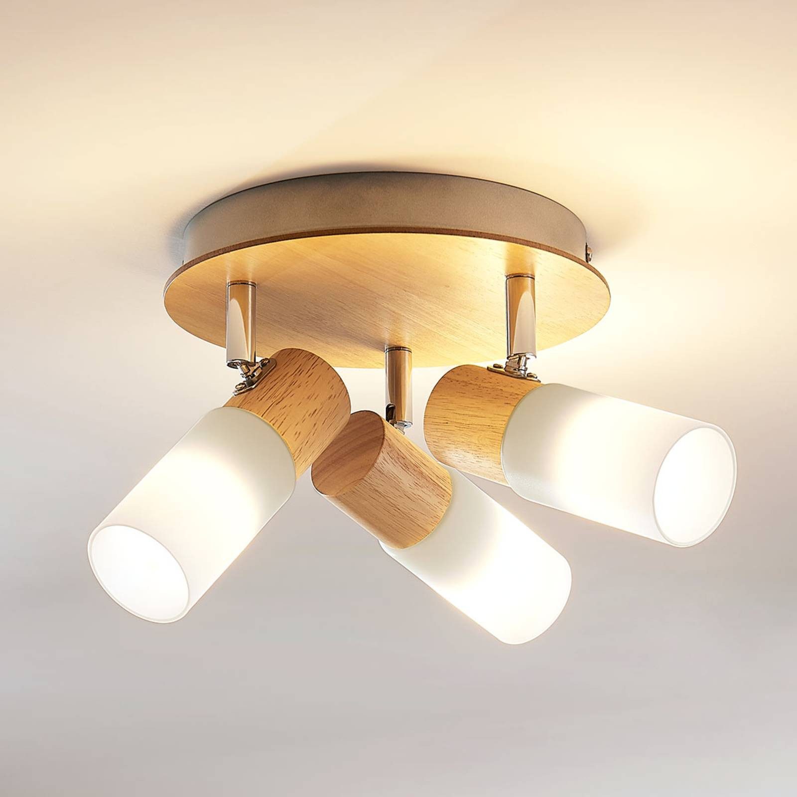 Lindby Deckenstrahler Christoph, 20 cm, 3-flg, Holz, Rondell günstig online kaufen