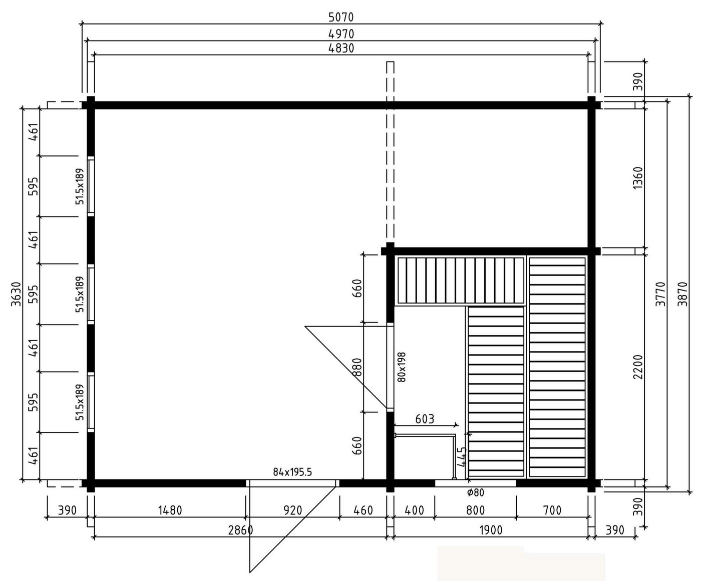 Thumbnail - FinnTherm Saunahaus Cubus-70 D, BxTxH: 507 x 387 x 253 cm, 70 mm, 70mm Wandstärke