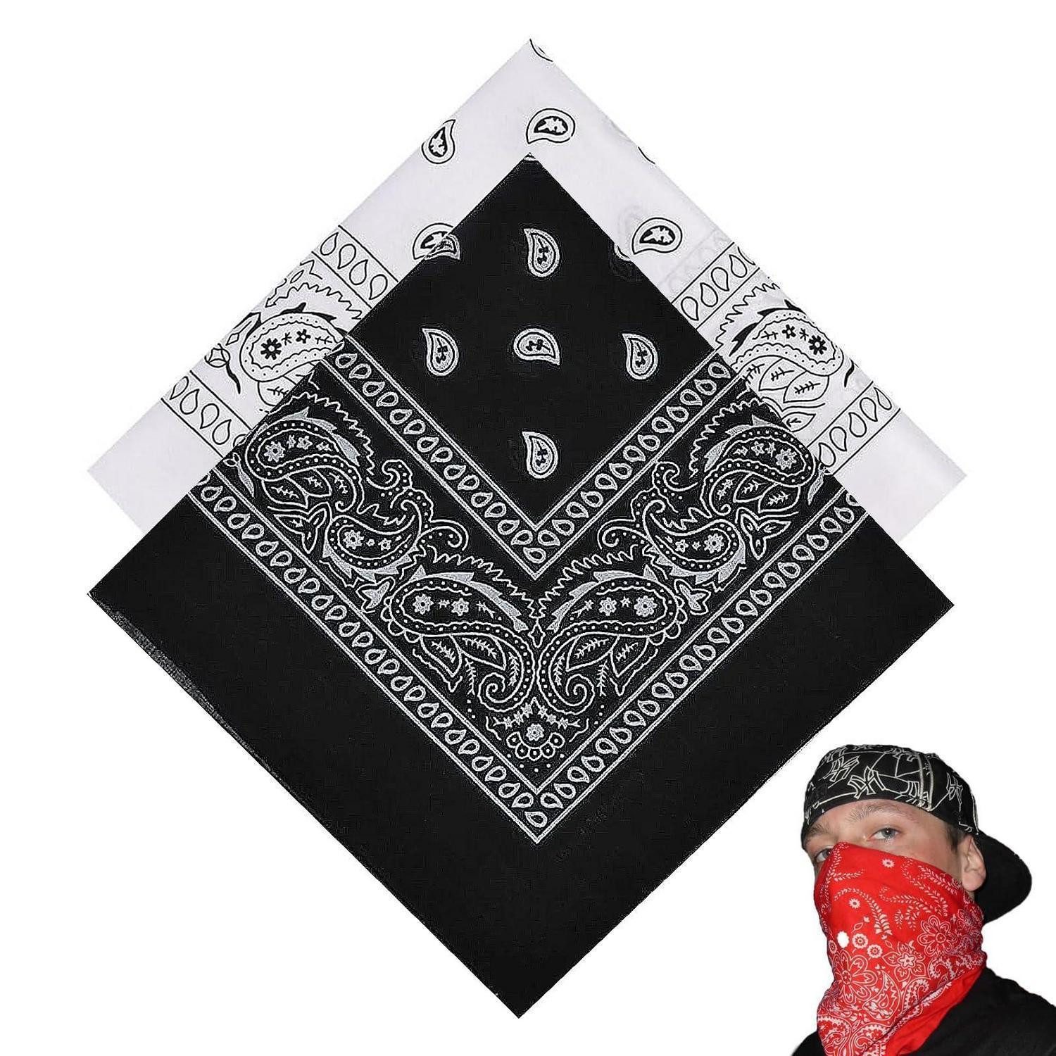 LuxusKollektion Bandana Bandana 2 Stück Schwarz/Weiß Paisley 55x55cm, (2-St)