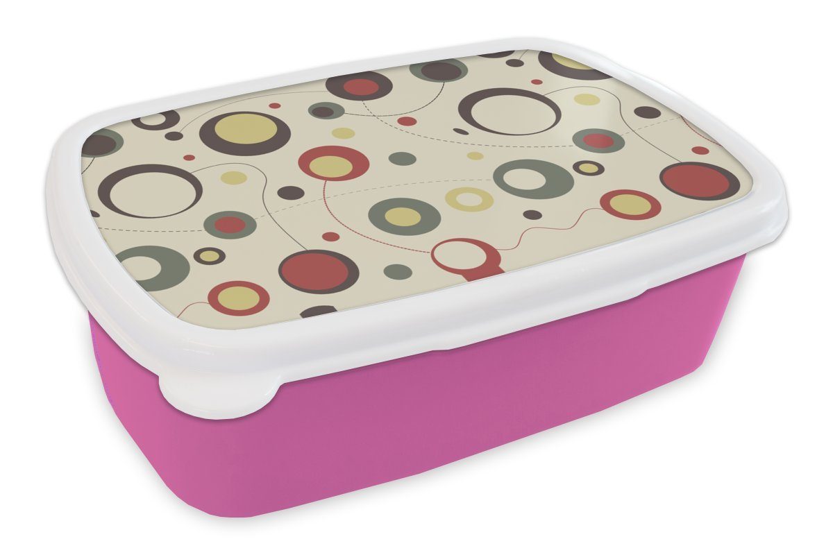 MuchoWow Lunchbox Kreis - Linie - Design, Kunststoff, (2-tlg), Brotbox für Erwachsene, Brotdose Kinder, Snackbox, Mädchen, Kunststoff rosa