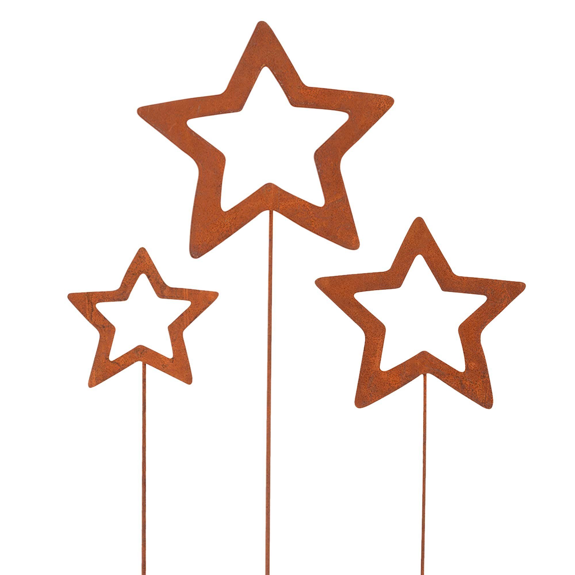 UNUS GARDEN Gartenstecker Roststecker Sterne 3er Set Metall Rostoptik dekor günstig online kaufen