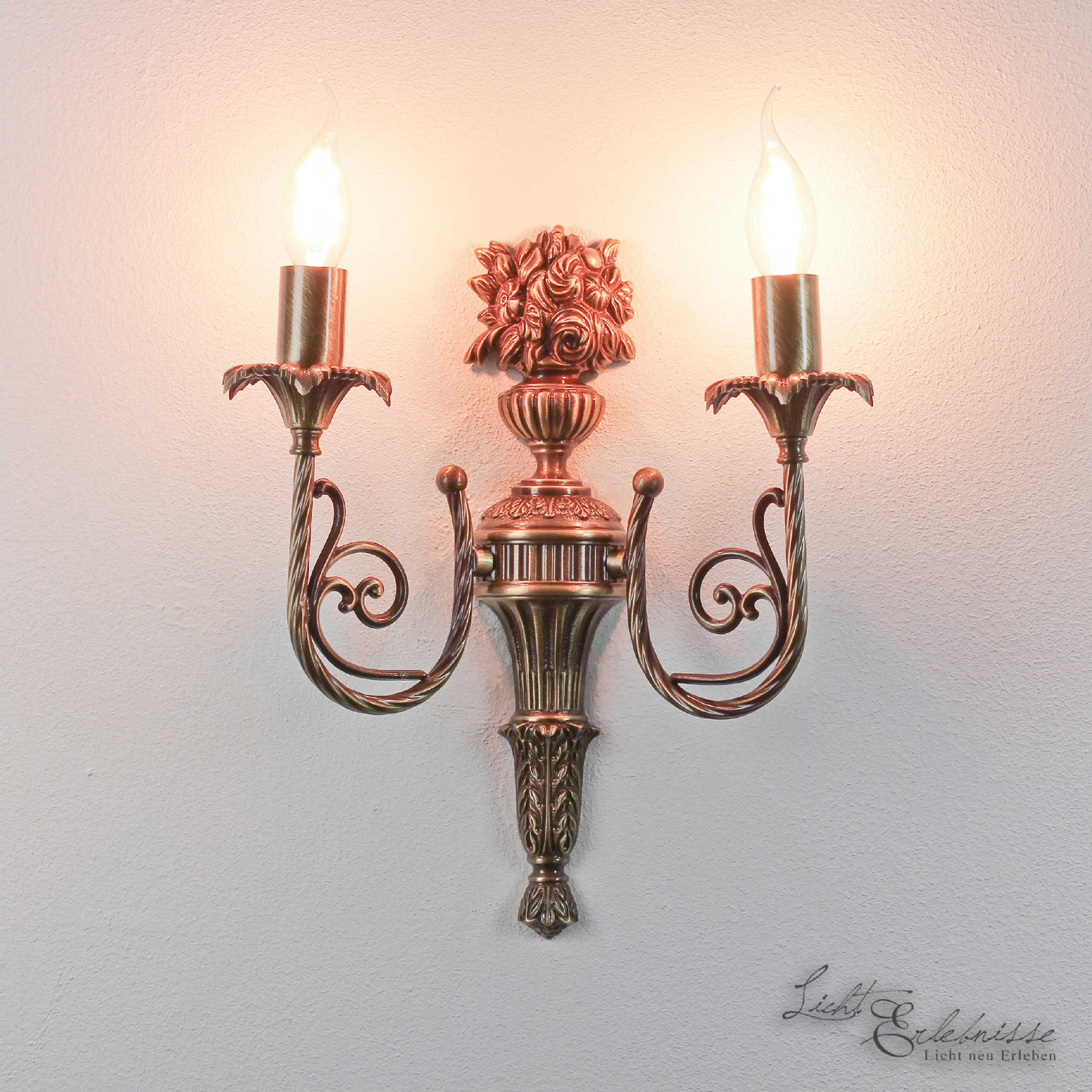 E14 XV, bronziert Messing LUIGI Wohnzimmer Wandlampe ohne Premium Leuchtmittel, Licht-Erlebnisse Wandleuchte 2flmg Jugendstil