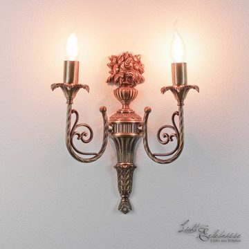 Licht-Erlebnisse Wandleuchte LUIGI XV, ohne Leuchtmittel, Wandlampe Jugendstil Messing bronziert 2flmg E14 Premium Wohnzimmer