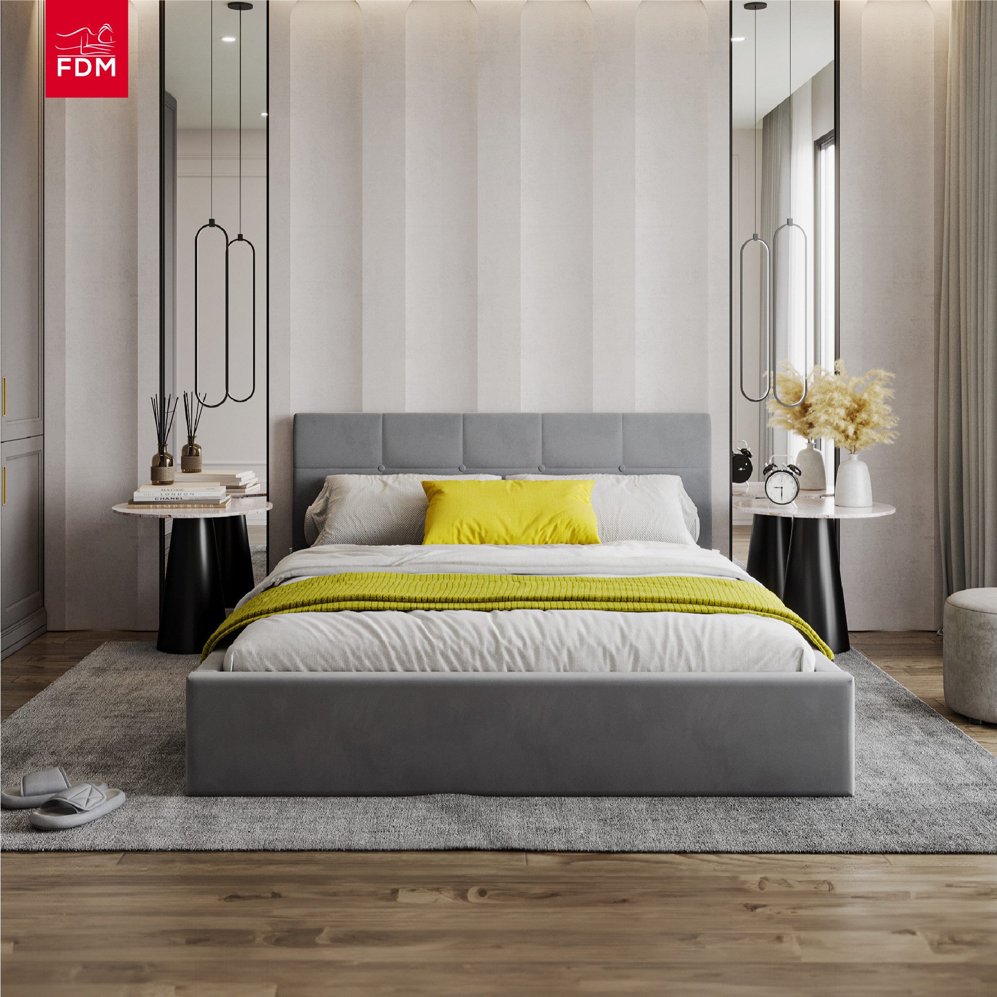 FDM Polsterbett VEGAS Bettkasten MADE IN EU - mit hochwertigem Paris Bezug (verfügbar 90x200 120x200 140x200 160x200 180x200cm, Bettrahmen, Bett, mit großen gepolsternetn Kopfteil, mit Bettkasten zum ausklappen), Hebbarer Metallrahmen, Bettkasten, ohne Matratze