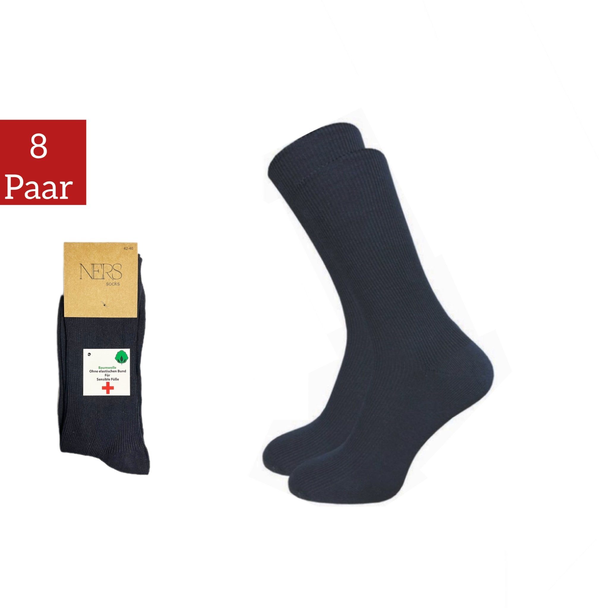 NERS Diabetikersocken Gesundheitssocken für Damen und Herren mit hohem Baumwollanteil (Box, 8-Paar) ohne drückende Naht, mit atmungsaktiver Baumwolle Dunkelblau