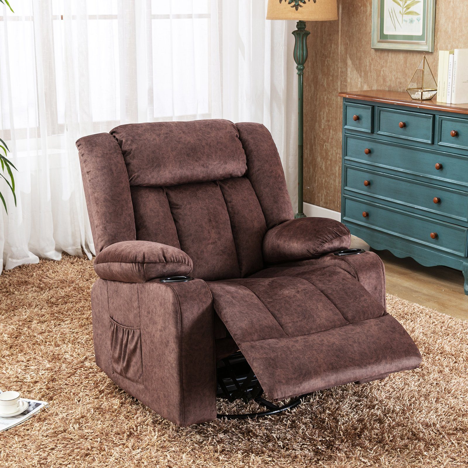 COMHOMA Relaxsessel TV-Sessel Fernsehsessel Ruhesessel mit Wippfunktion, 360° drehbar, Lounge Sessel für Wohnzimmer, Getränkehalter, Seitentaschen – Bild 2 von 5