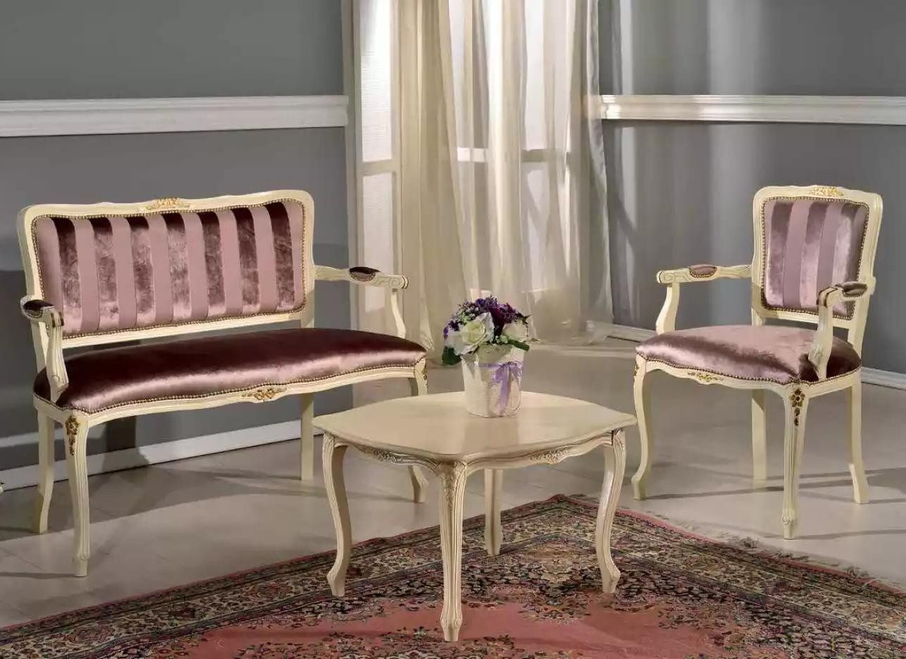 Xlmoebel Polstergarnitur Neue Wohnzimmer-Sitzgruppe mit Bank und Sessel in klassischem Stil, (Set 3 tlg(Sitzgarnitur 2 + 1 Sitzer+ Couchtisch), Hergestellt In Italy