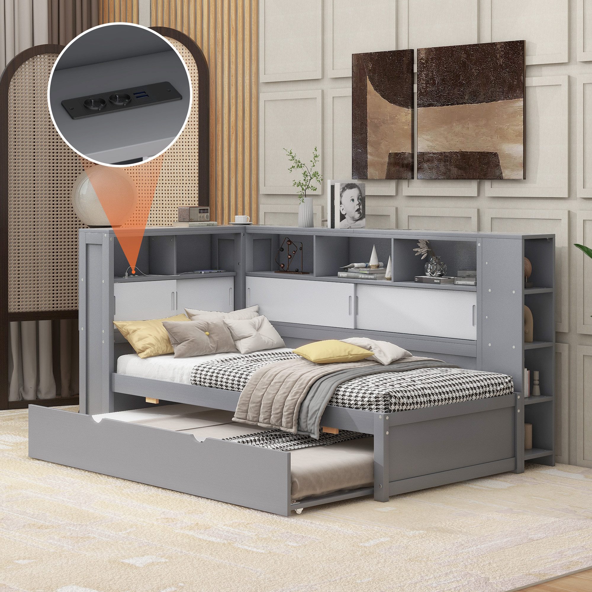 HAUSS SPOLE Stauraumbett 90x200cm mit Ausziehbett(90x190cm),Staufach günstig online kaufen