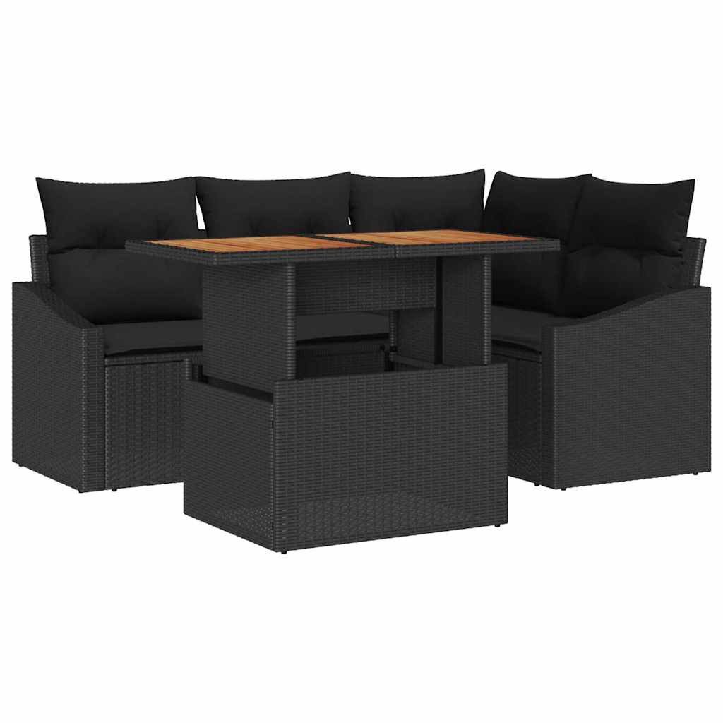 vidaXL Loungesofa Garten Essgruppe mit Kissen 5 pcs Schwarz und Braun, 5 Teile