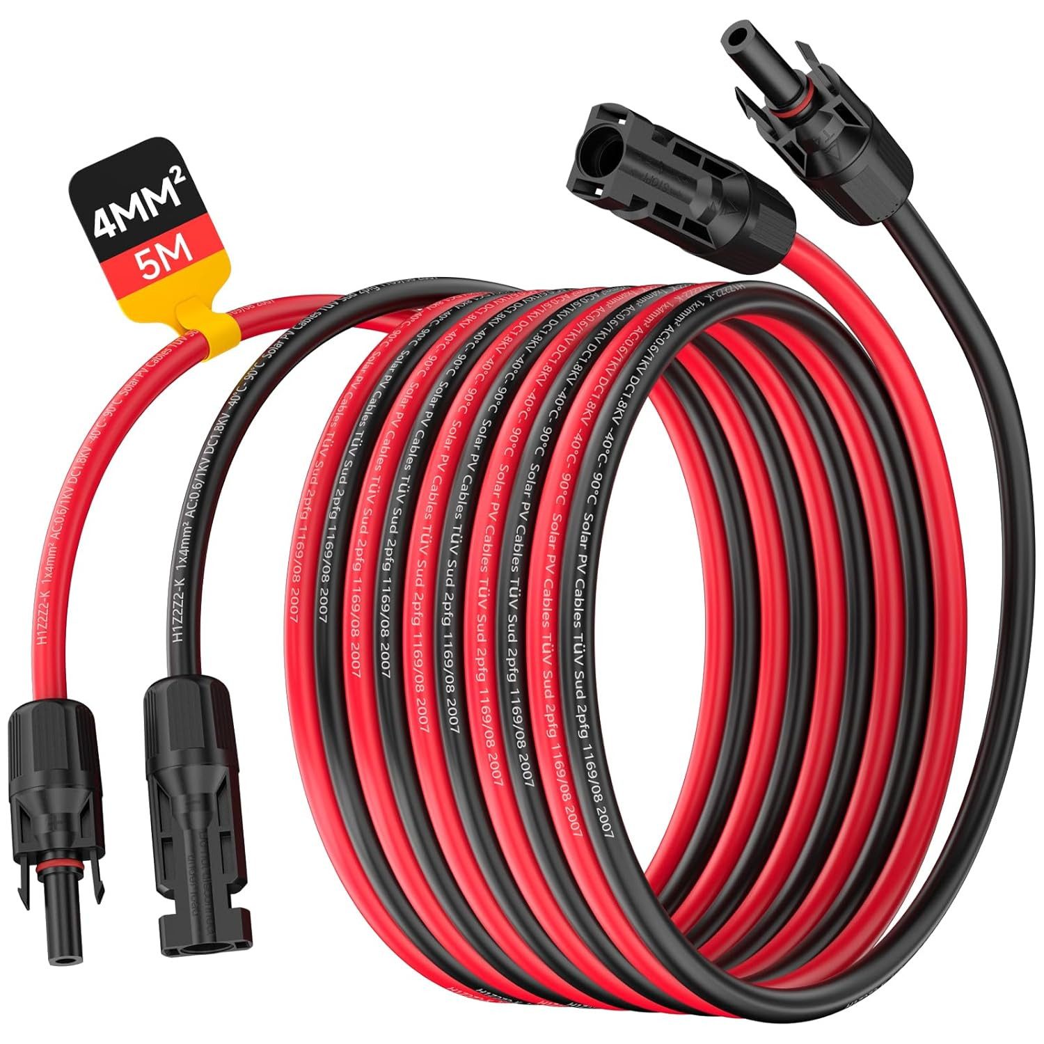 Rhein Beleuchtung Solaranlage 4 mm²/12AWG Solarkabel-Verlängerungskabel (mit Buchse und Stecker), 0 W, Hochreiner Kupferkern und PPE-Material, (Set, 1-St., solarkabel verlängerung, solarkabel 4mm2, mc4 verlängerung), Für Photovoltaikanlagen, flexibel, IP6