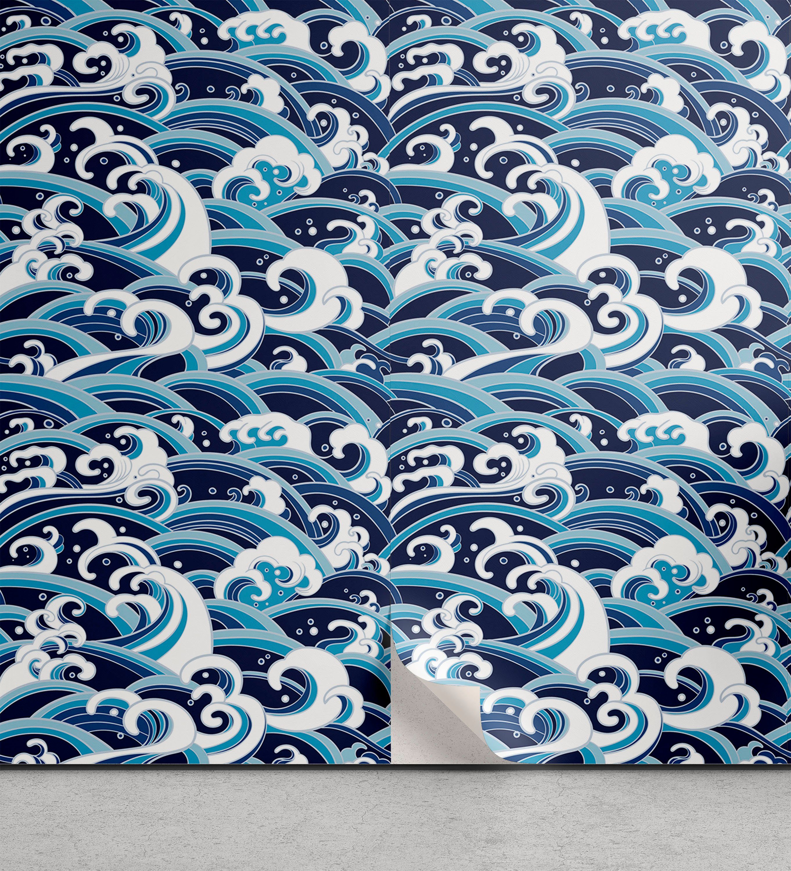 Abakuhaus Vinyltapete selbstklebendes Wohnzimmer Küchenakzent, japanische Welle Water Splash Schaum