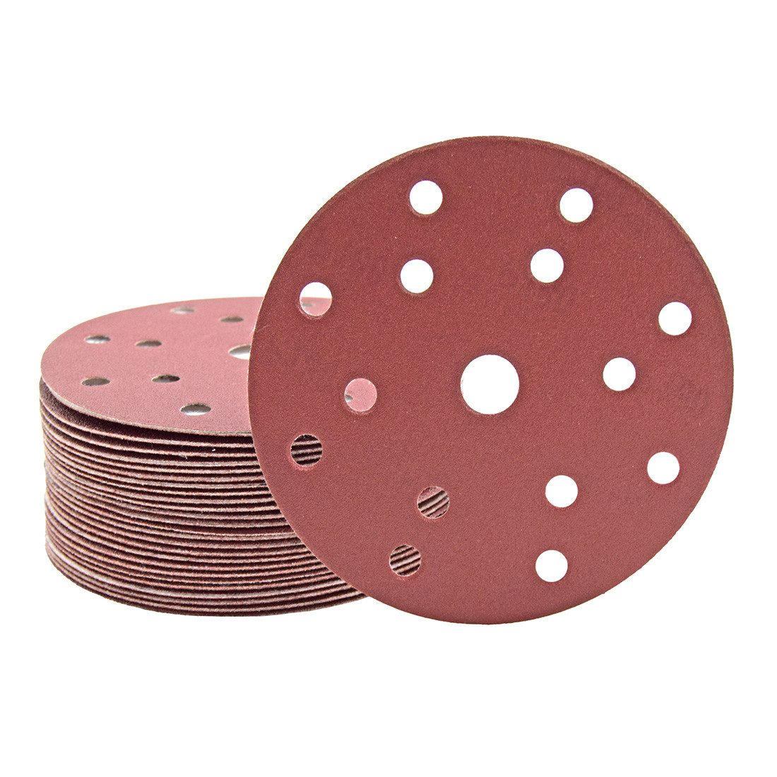 MioTools Schleifscheibe Ø 150 mm 15-Loch Klett-Schleifscheiben für Exzenterschleifer, Normalkorund, 50 Stk., K80